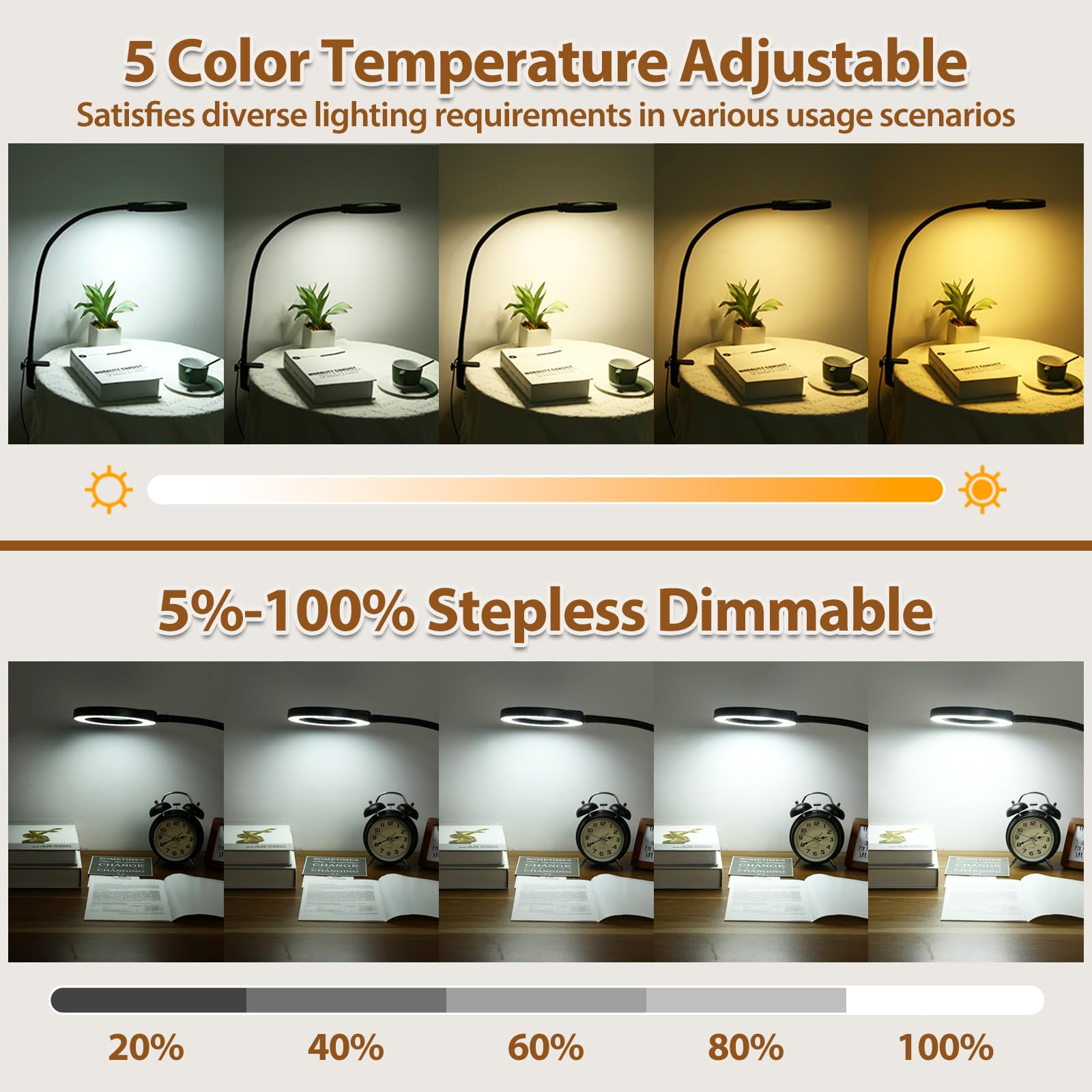 Krstlv 10X Magnifying Glass with Light and Stand - 24 Flexible Gooseneck LED Magnifier for Close Work, Hobby, and Reading, Black