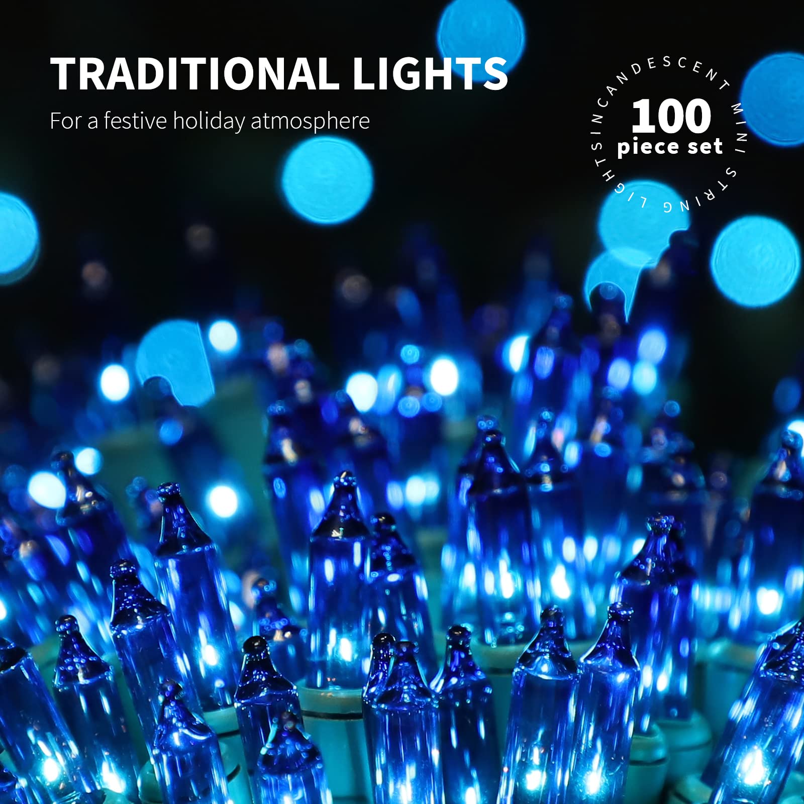 Justpro 100Lights Blue Extra-Bright With End Connectors Christmas Decorative Lights 5.98M Ul Certified Mini String Light Set Wat