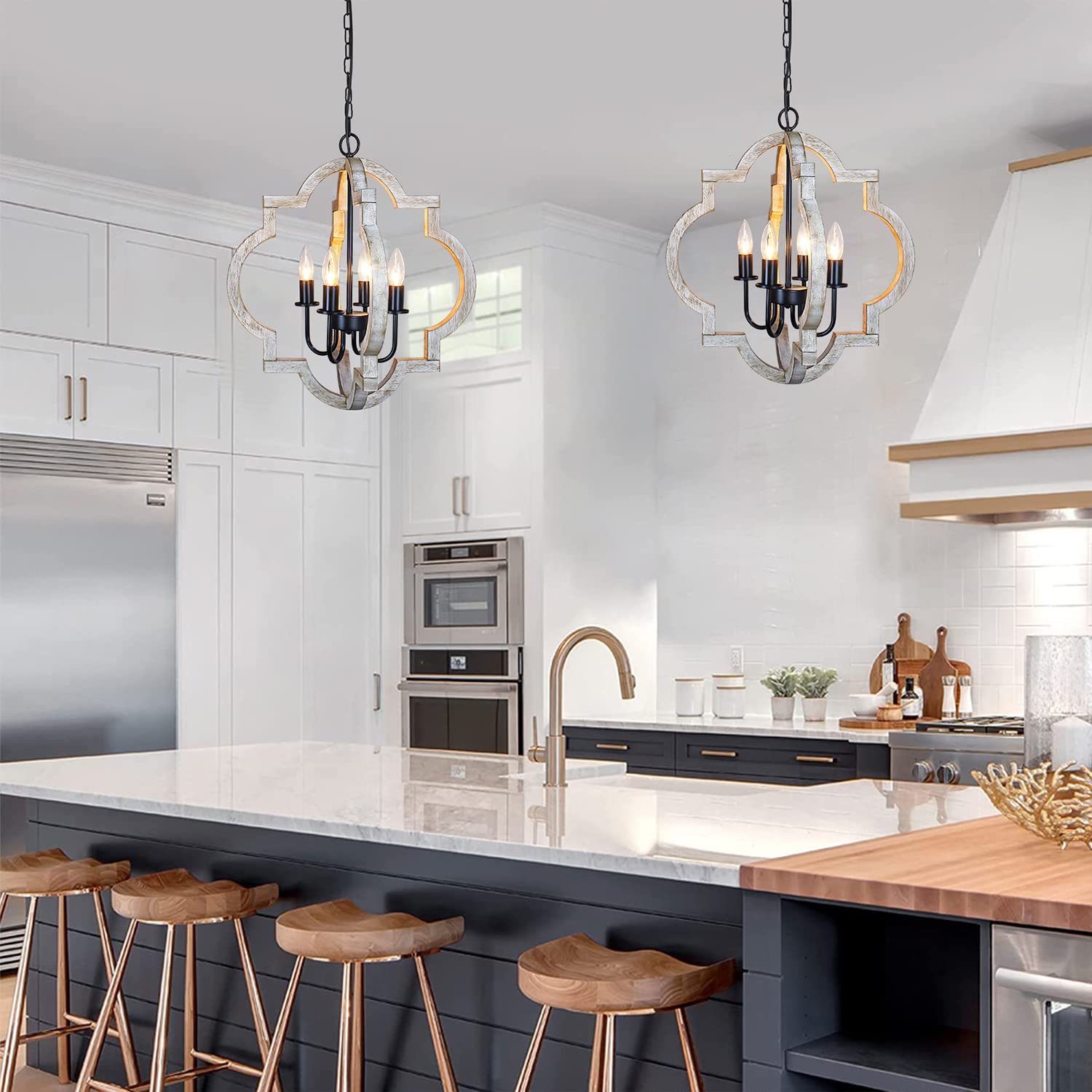 Rviezza 5-Lights Wood Farmhouse Chandelier, Dining Room Light Fixture, Industrial Rustic Farmhouse Chandeliers For Dining Room K