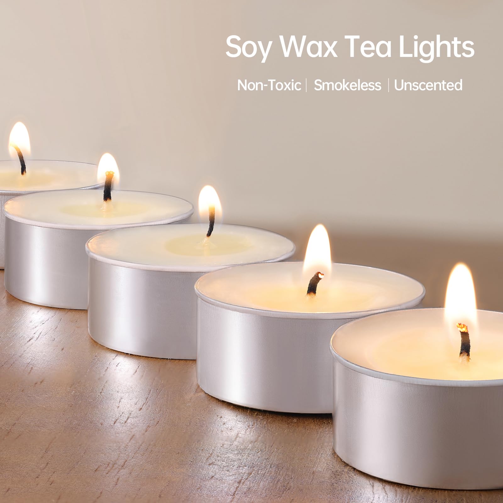 DEVI 6H Soy Tea Lights Candles 50 Pack, Unscented White Tealight Candles Bulk-6 Hours Long Burning, Small Mini Tea Light Votive