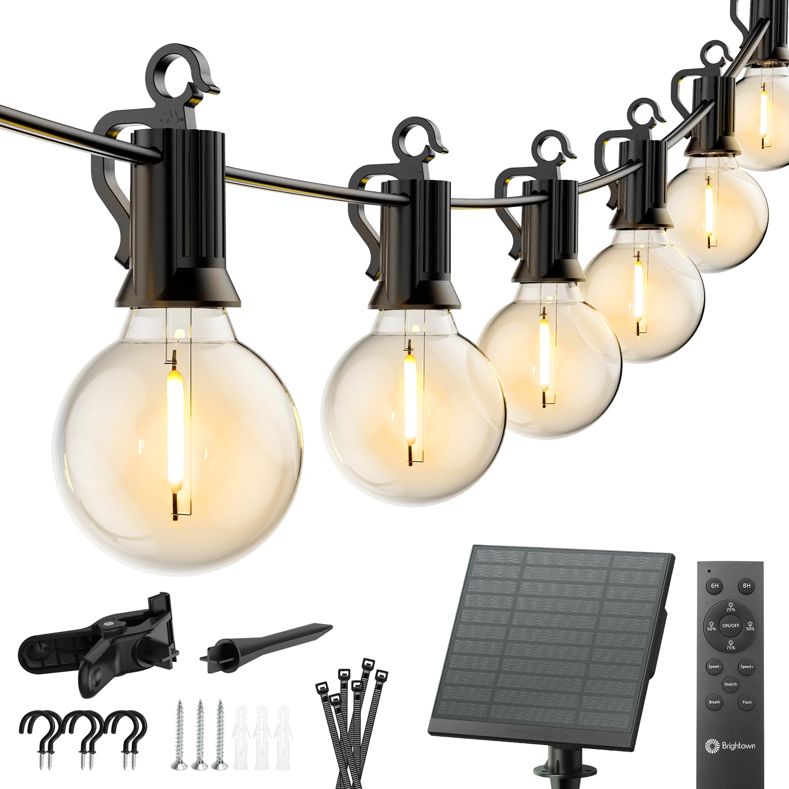 Brightown 75FT Solar String Lights Outdoor Waterproof with Remote, Solar Patio Lights with 35 Shatterproof LED Bulbs, 3 Light Mo