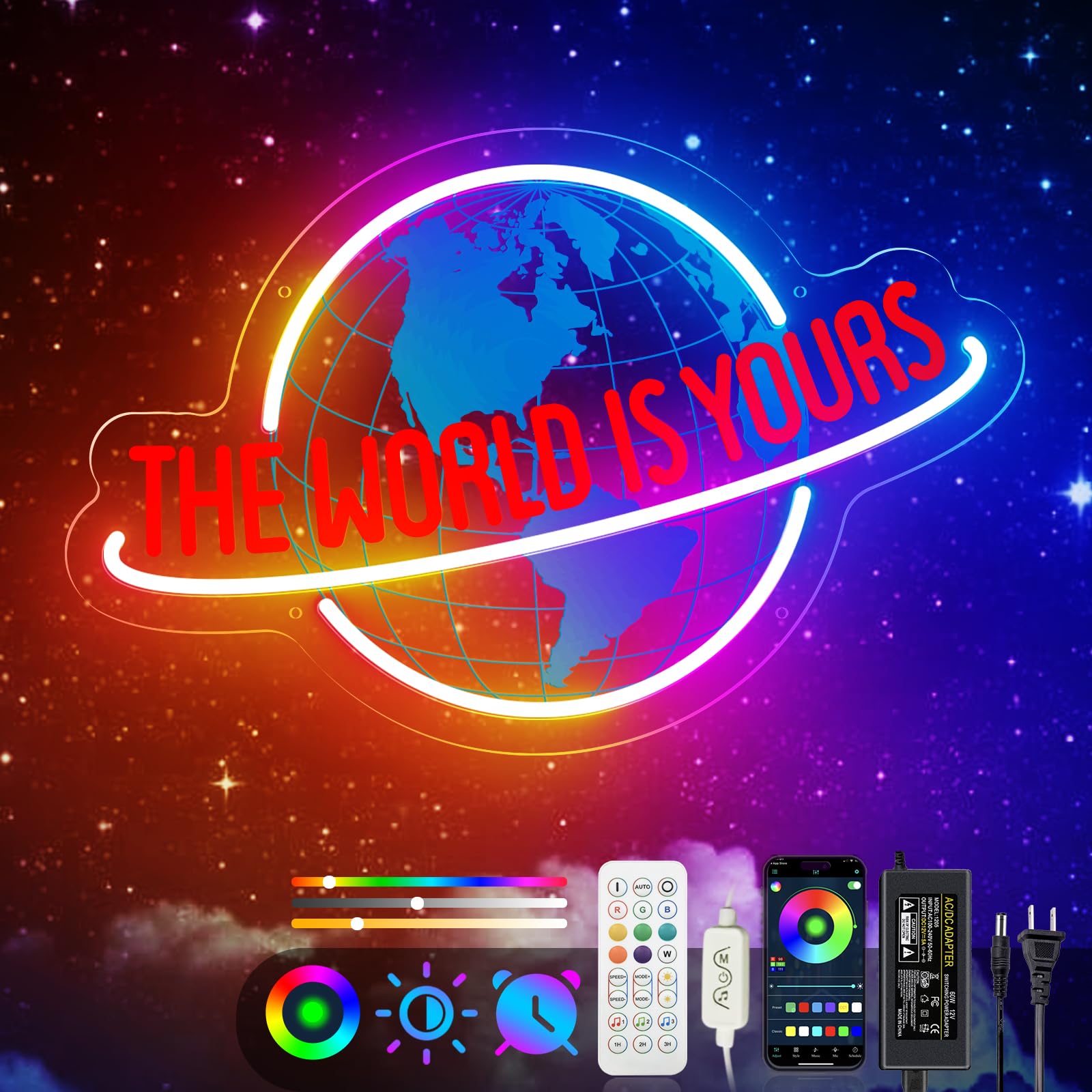 KiMineon Neon Sign Light - 7RGB  t LED Wall Decor, Acrylic, Multicolor, USB Powered for Home Bar, Game Room, Cafe, Wedding