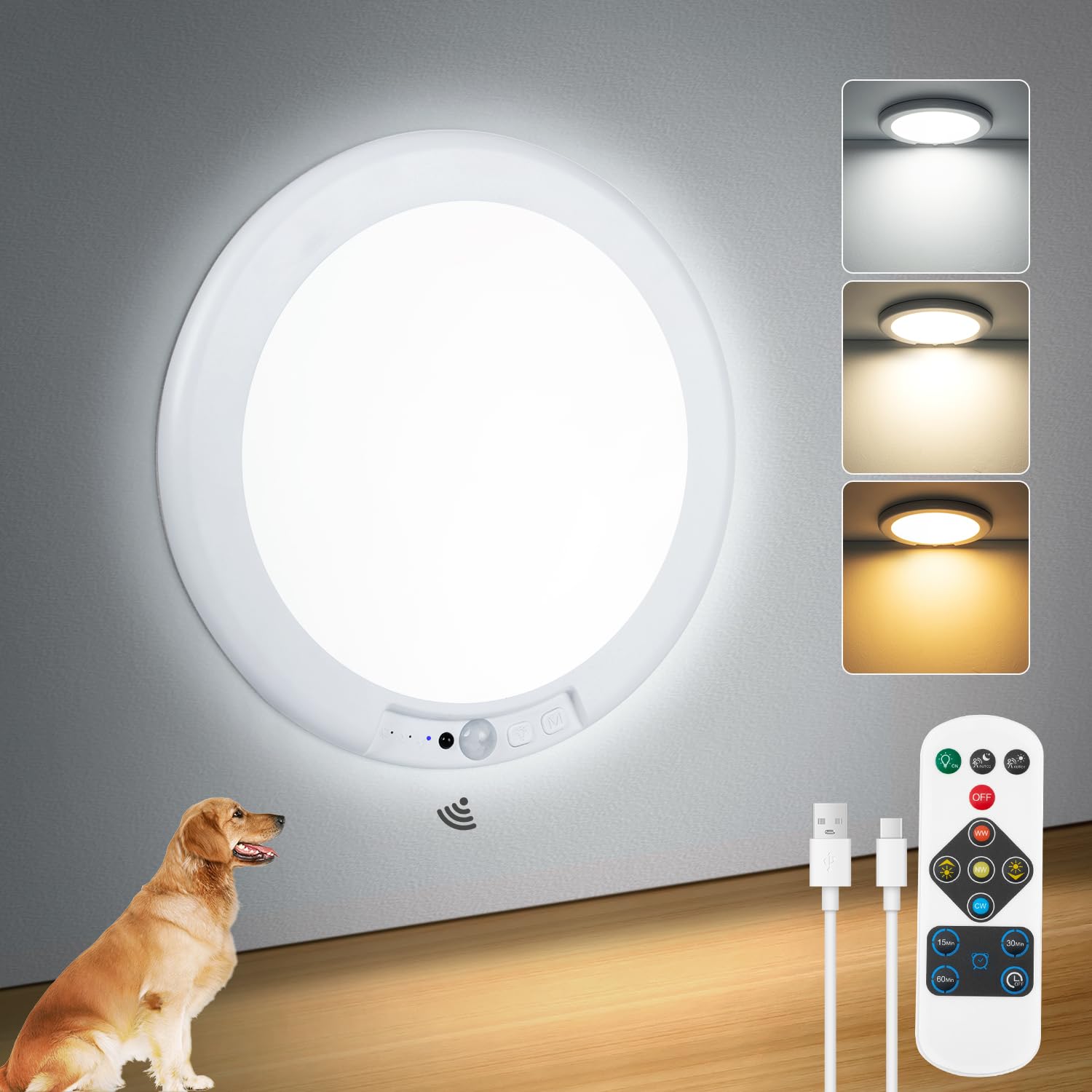 Aggforbl Battery Operated Ceiling Light With Remote, 7.48'' Rechargeable Shower Light Waterproof, Wireless Motion Sensor Ceiling