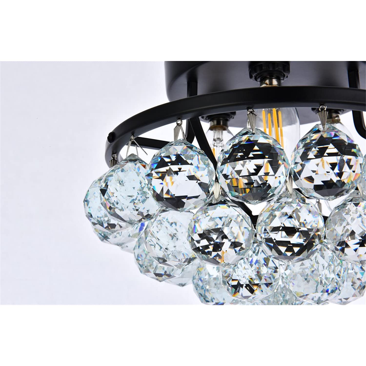 Elegant Lighting Black Crystal Flush Mount, 10&quot; Iron Design, Stylish Home Illumination