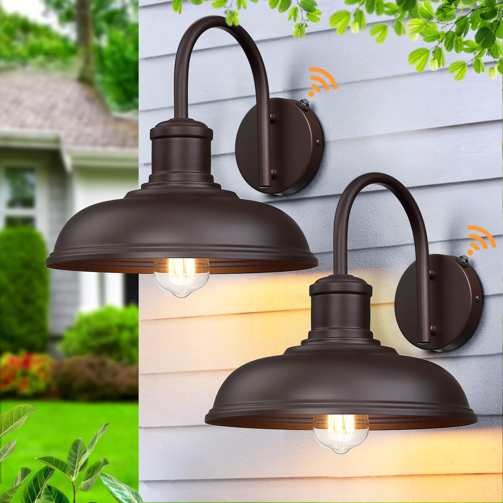 MYHXQ 12'' Dusk to Dawn Outdoor Gooseneck Barn Light, 2-Pack Outdoor Wall Sconce Farmhouse Exterior Light Wall Lighting Fixture 