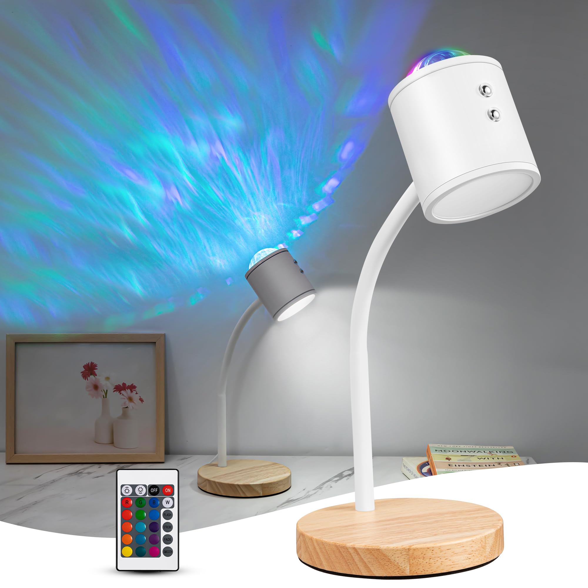 KIANDQU Projection Lamp with 3D Ocean Wave,Multiple Colors Changing LED Projection Lamp Double Side Lighting Table Lamp with 650