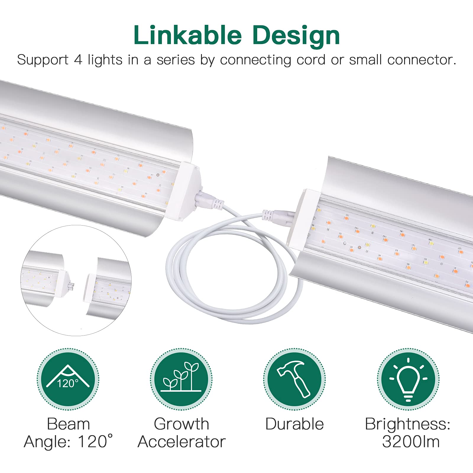 SZHLUX LED Grow Light 2ft for Indoor Plants 40W Full Spectrum Plant Light Growing Light Fixture, High Output Grow Light Strip Li