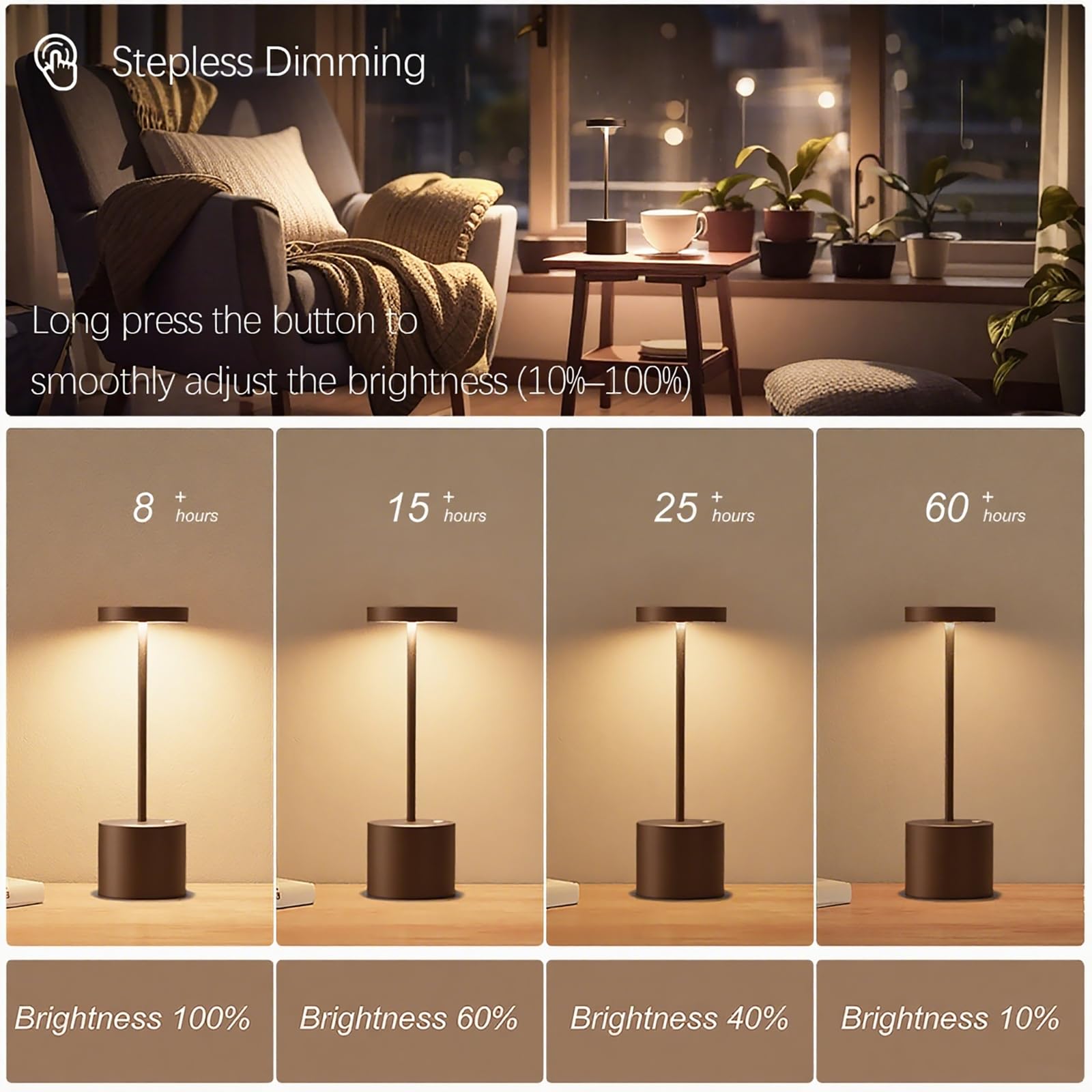 Barryca Rechargeable Cordless Table Lamp, Metal Dimmable Led Light, 2 Pack, Mocha, Portable For Indoor/Outdoor Use