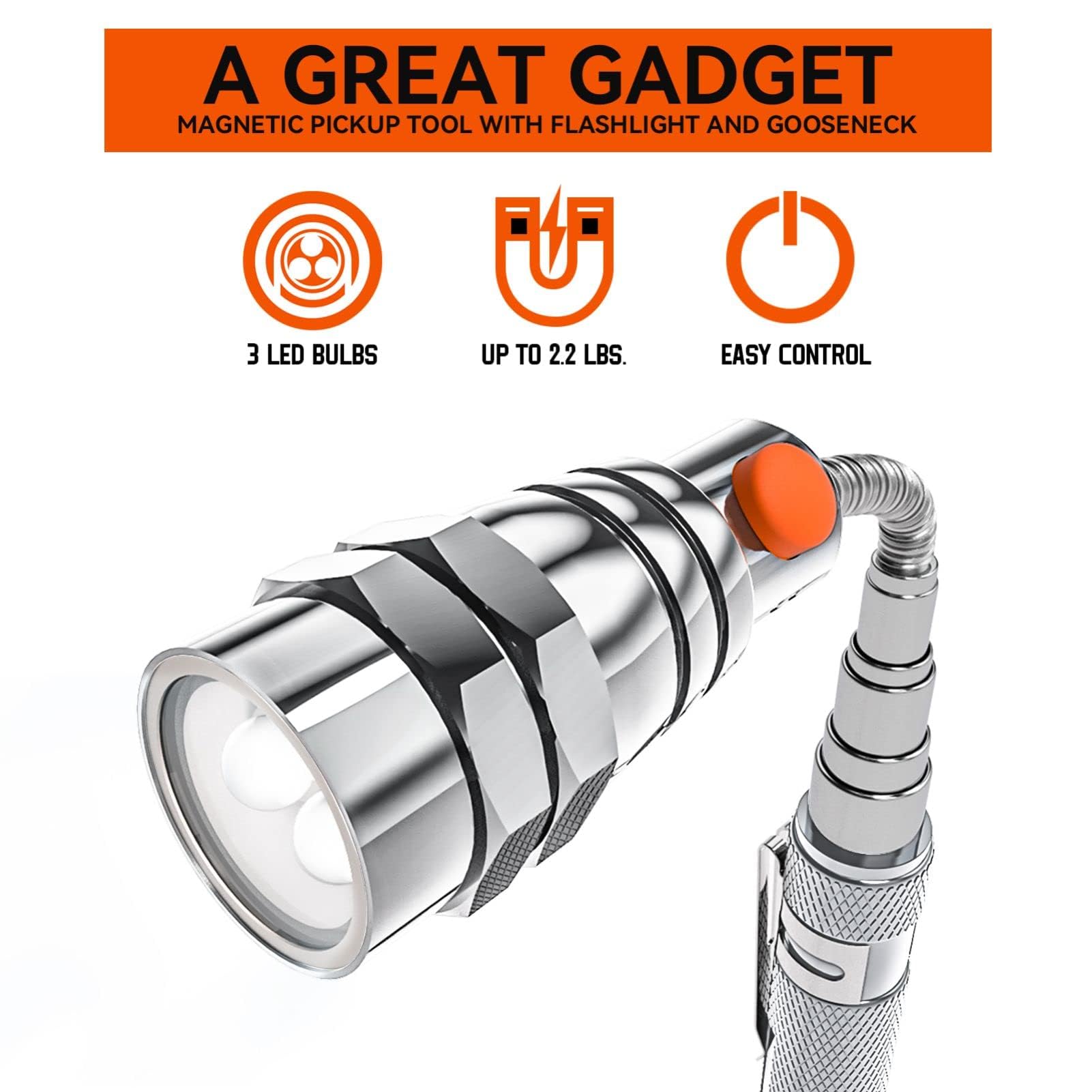 VIB high-standard Extendable Magnetic Flashlight Pickup Tool, Aluminum, Silver, Model 2401MPT, 2 Pack