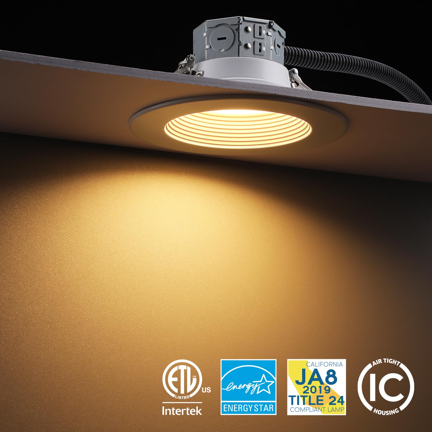 TORCHSTAR 6 Inch LED Recessed Lighting, 5CCT Dimmable, Anti-Glare, ETL Rated, Aluminum, White, Model 88395
