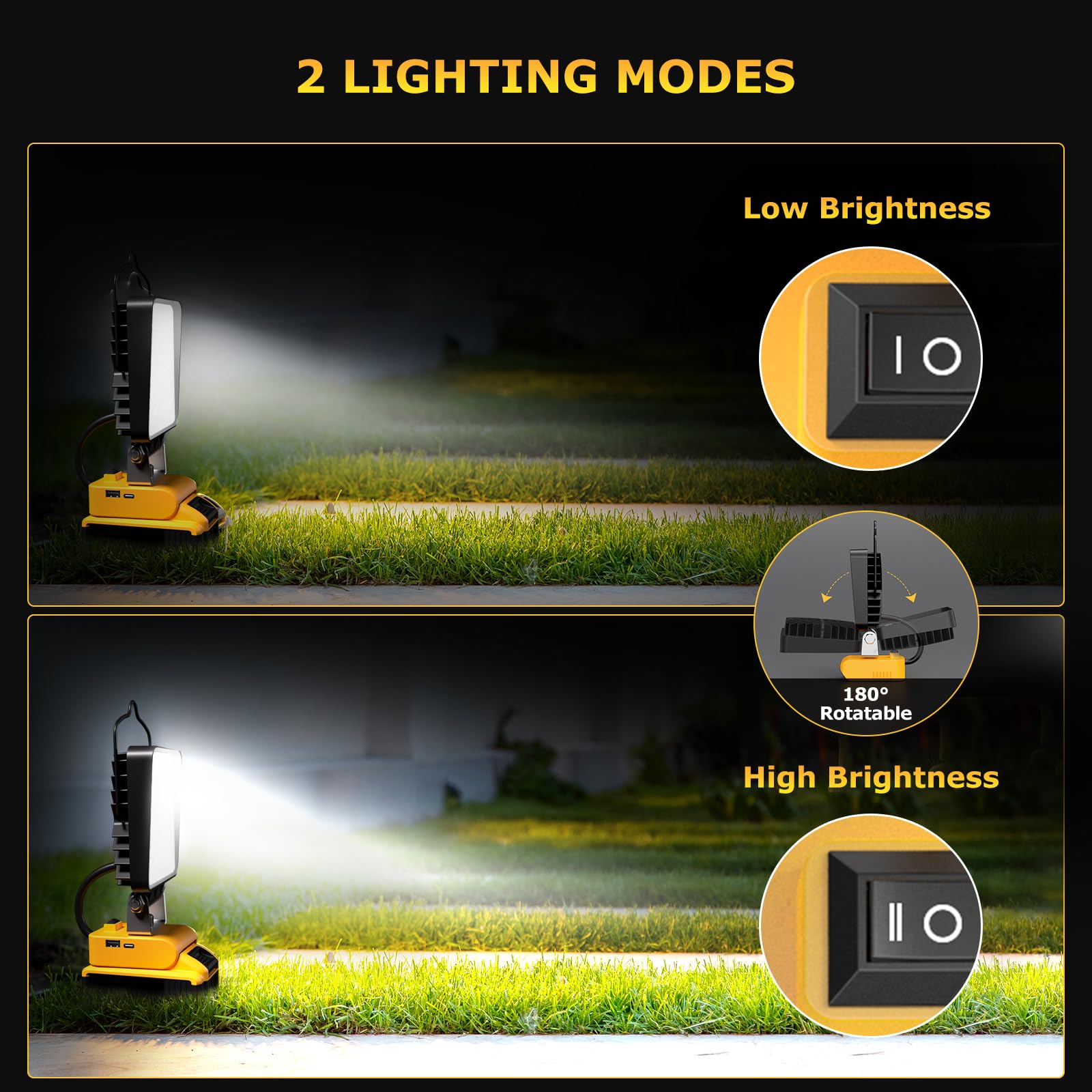 LANKA 4 Pcs LED Work Light for Dewalt 20V Max, 90W 9600LM, Portable, Black/Yellow, USB & Type-C Charging, Low Voltage Protection
