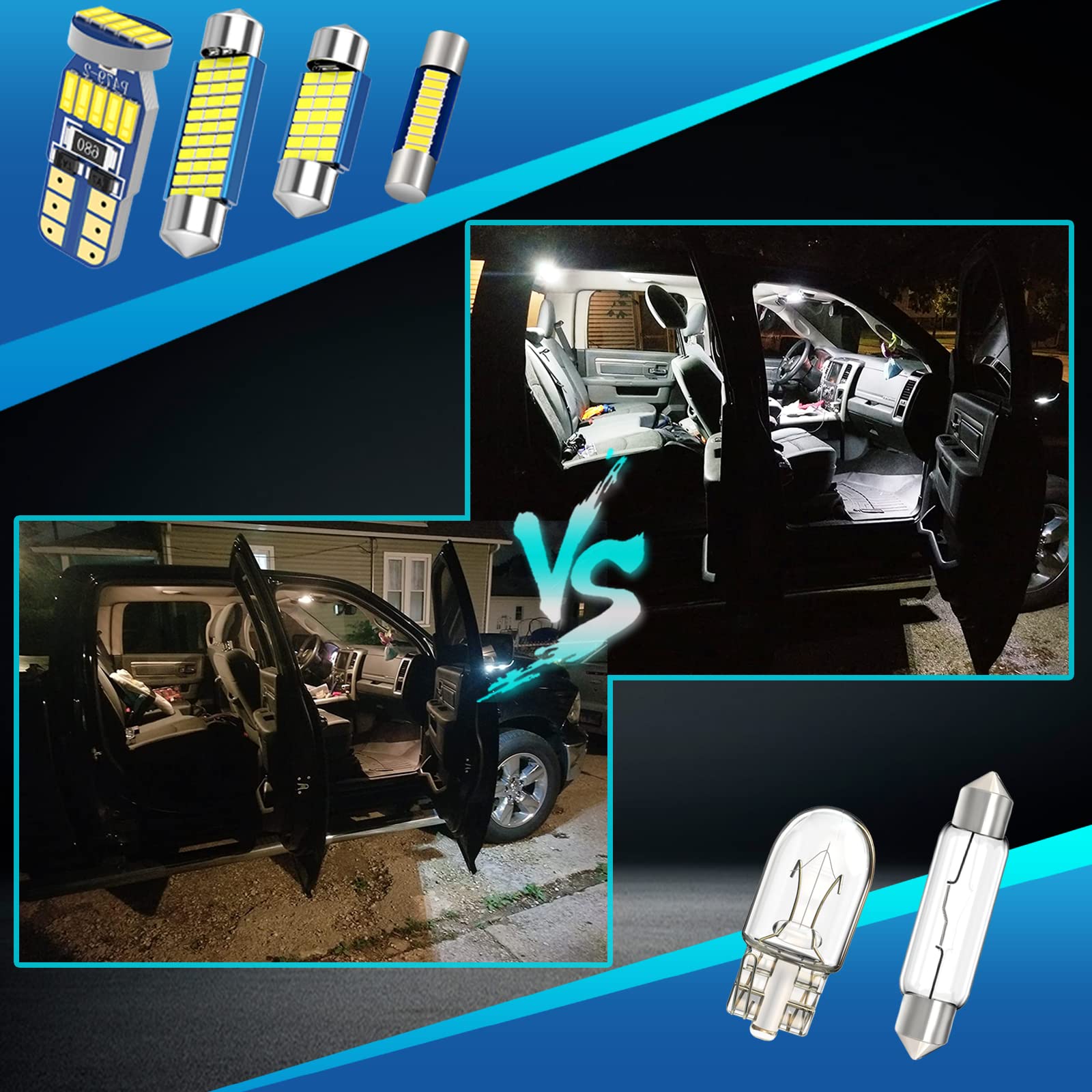 Weimeltoy Led Interior Light Kit Package For Toyota Tacoma 2005-2021 Interior Map Dome Lights + Vanity Mirror Lights + License Plate Lights + Install Tool (12Pcs Led Bulbs Total)