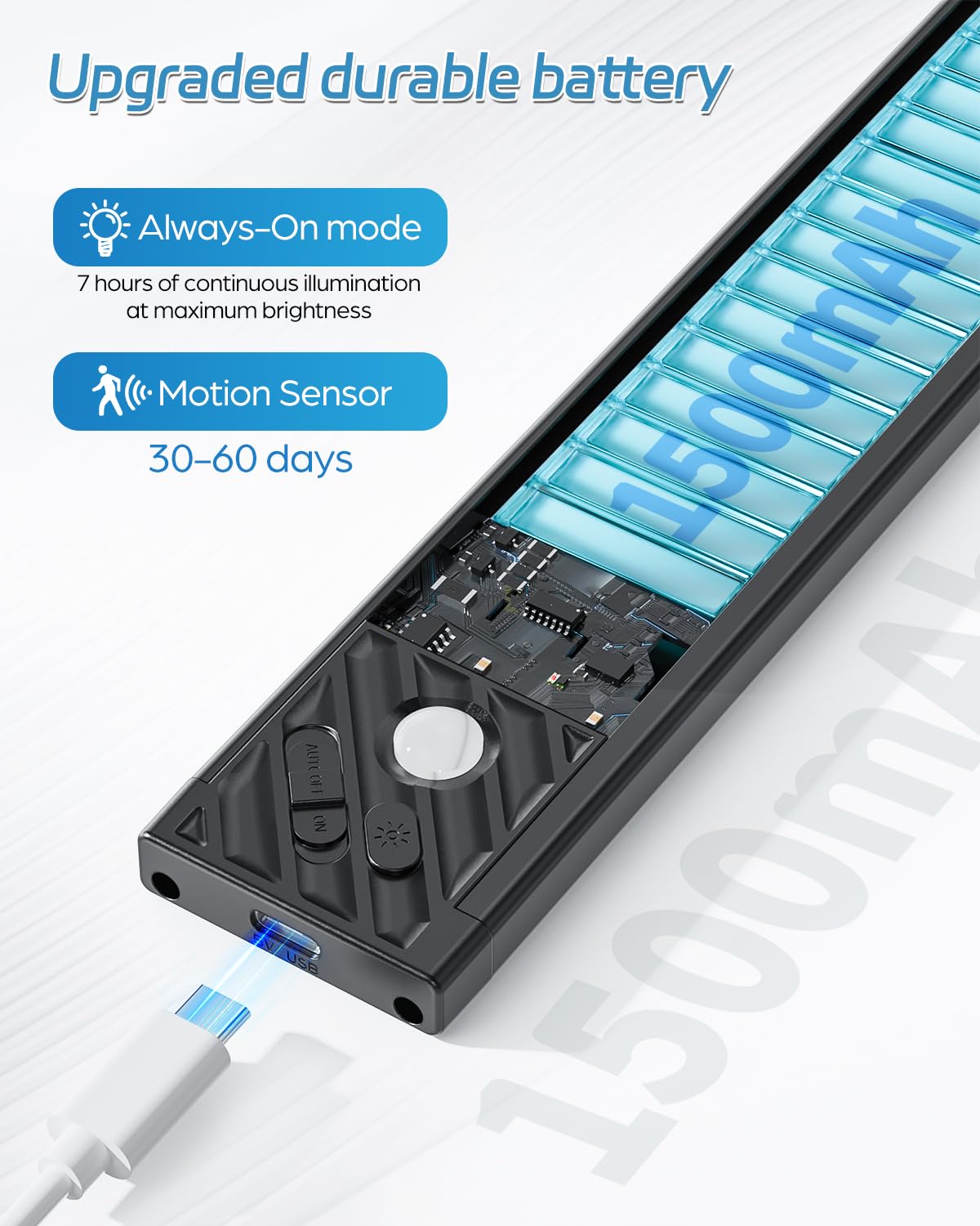 Hiboitec Closet Lights Motion Sensor Wireless Light 50 Led Rechargeable Dimmable Under Cabinet Lighting, Under Counter Light For Kitchen, Bedroom, Stair, Hallway, 2 Packs, Warm White Light, 10 Inch