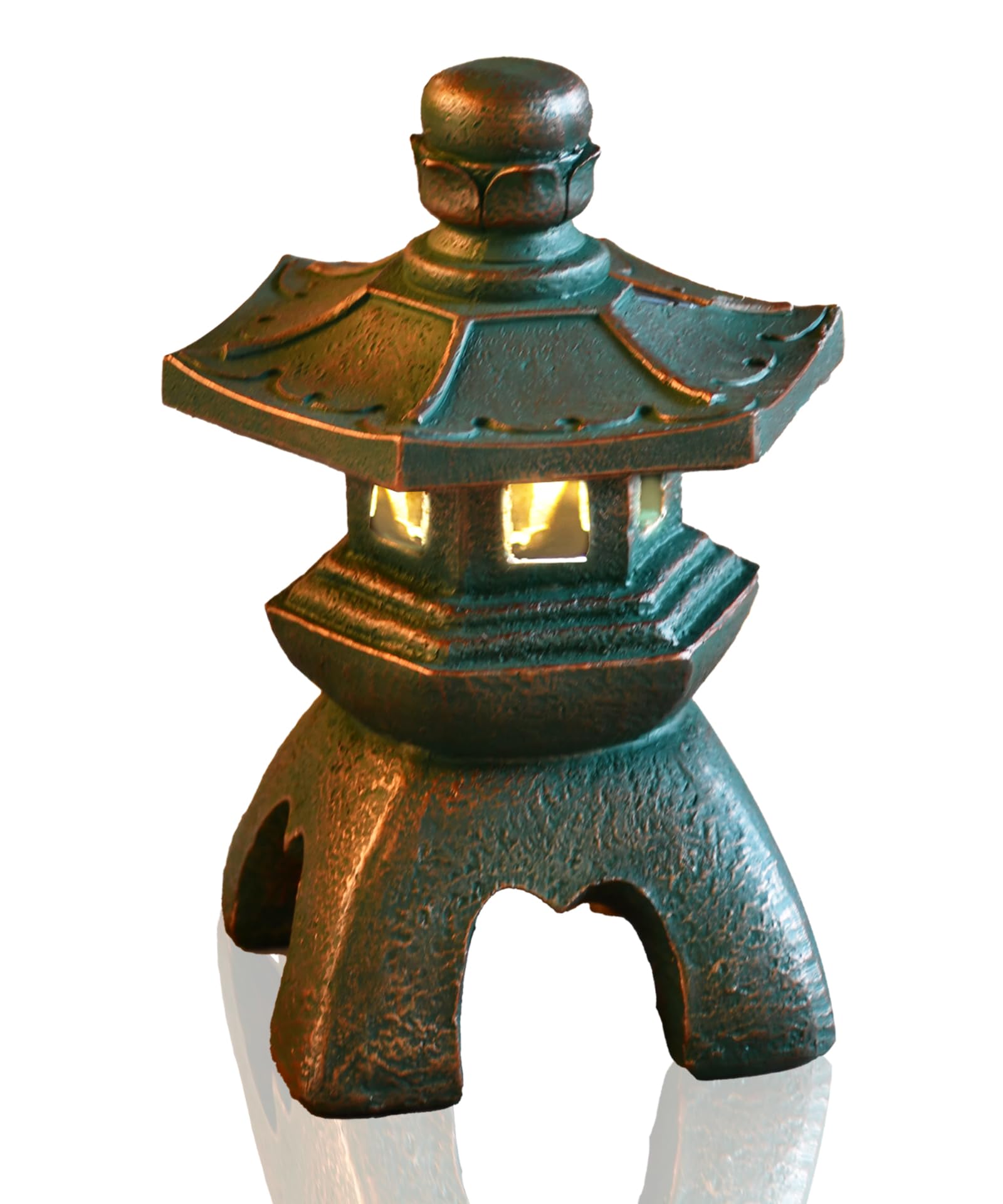 Nacome Solar Pagoda Lantern, Copper Polyresin Garden Statue, Indoor/Outdoor Zen Decor, Patio Yard Art