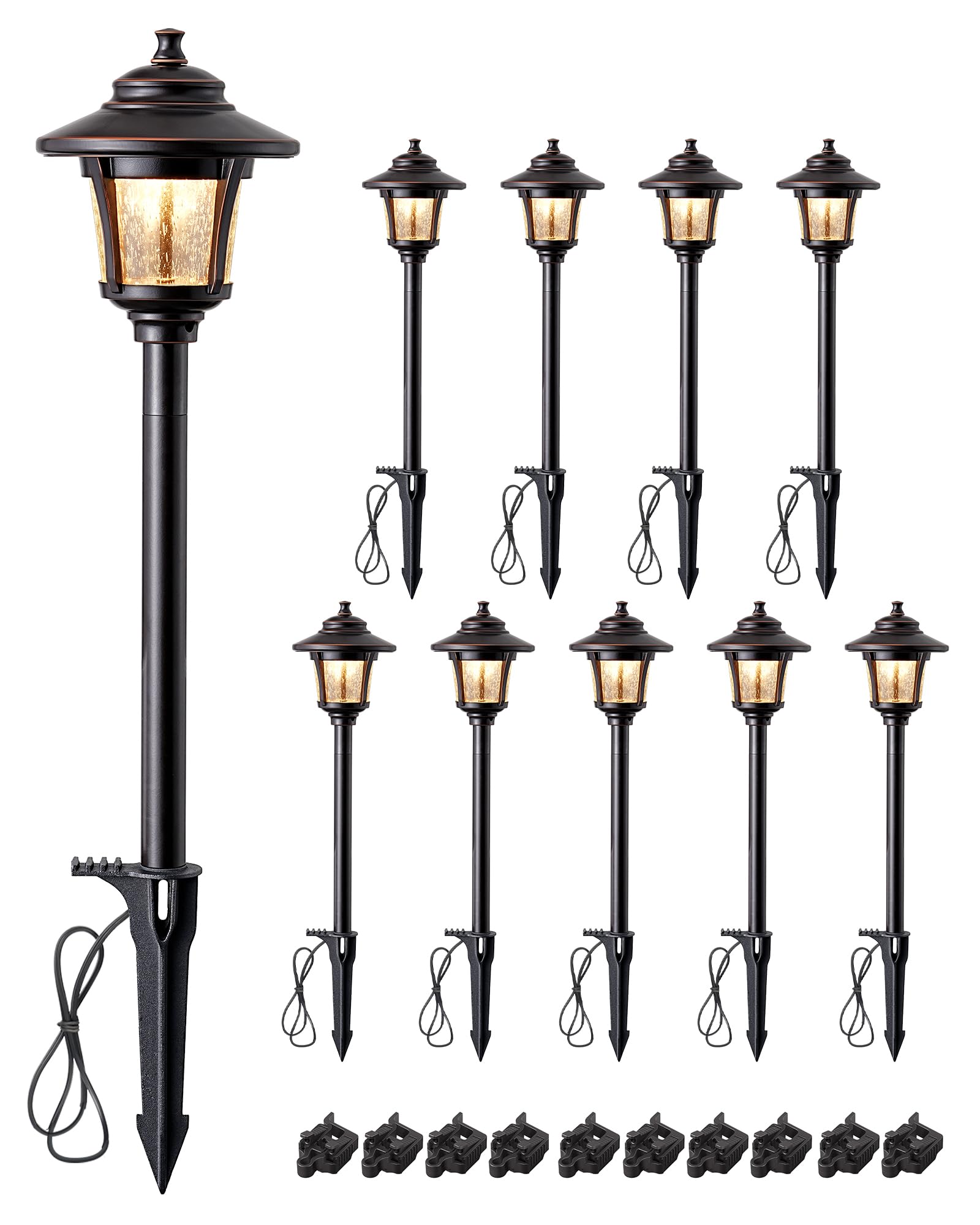 Edishine Low Voltage Pathway Lights Wired  12V 3W 120Lm 3000K Seed Glass Outdoor Landscape Lighting With Connectors  Orb Waterproof Electric Led Landscape Path Lights For Walkway Garden Yard  10 Pack