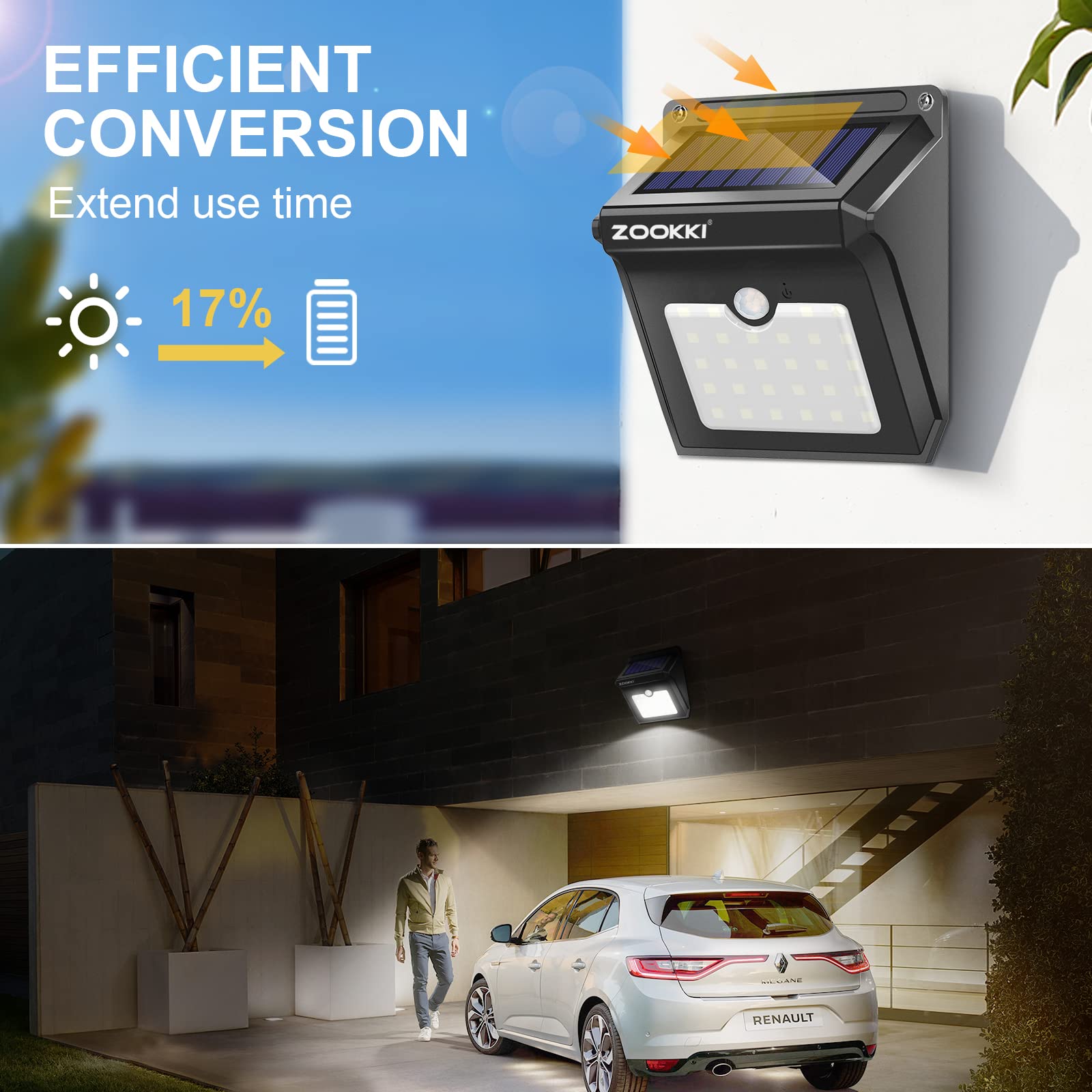 Zookki Solar Outdoor Lights, 28 Led Motion Sensor, Ip65 Waterproof, 4-Pack For Garden & Patio