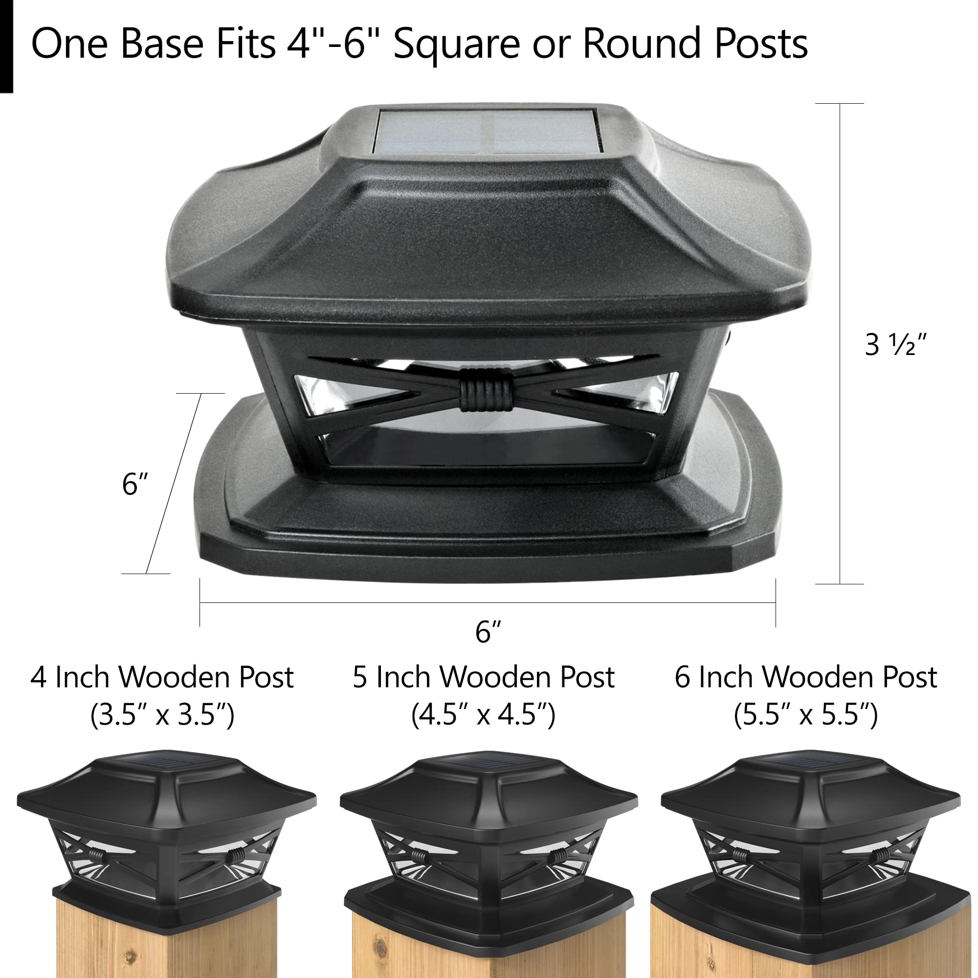 Davinci Lighting Flexfit Solar Post Cap Lights - 4 Pack, Slate Black, LED, Fits 4x4, 5x5, 6x6 Wooden Posts, Durable Plastic