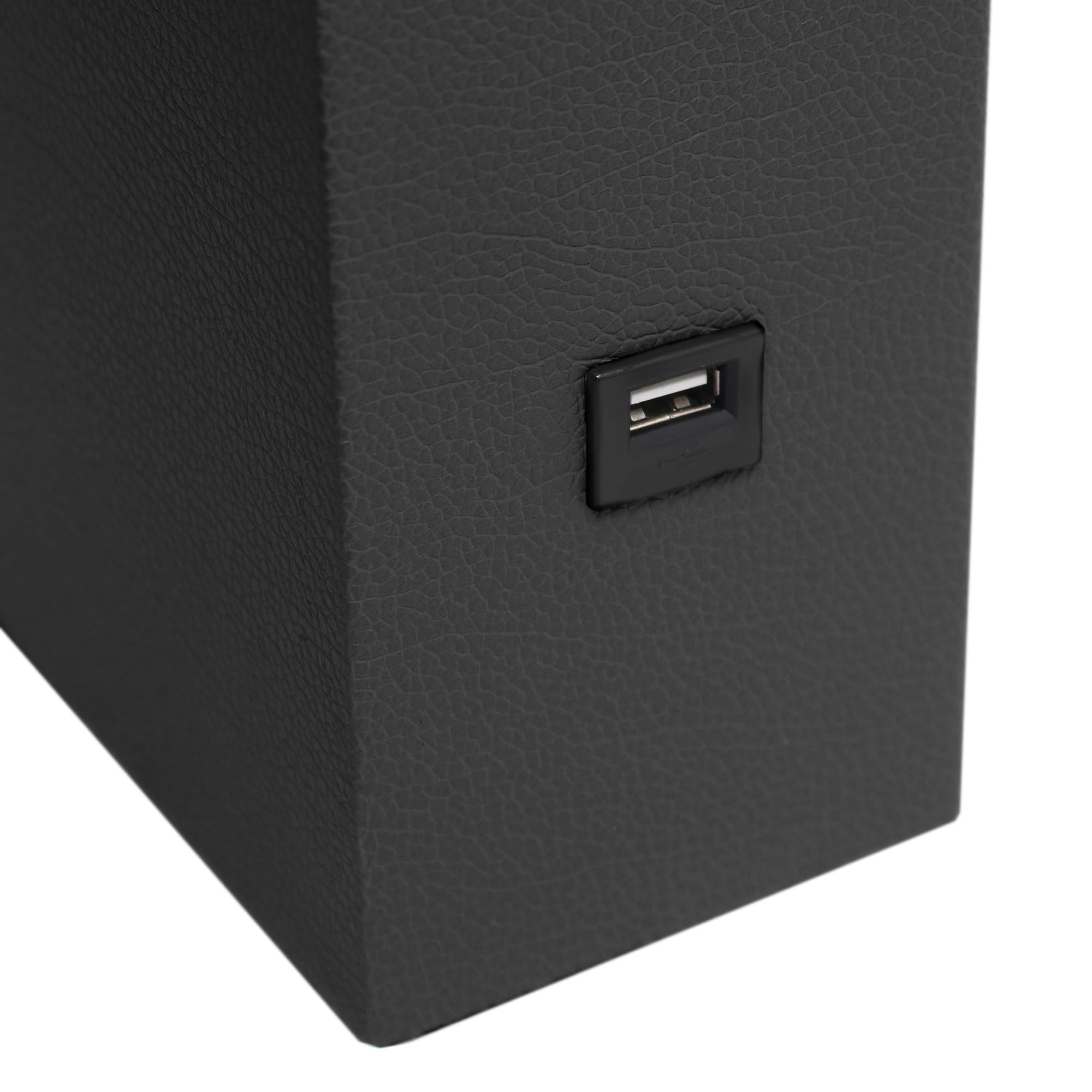 Elegant Designs Lt1053-Blk Modern Leather Usb And White Fabric Shade Table Lamp, Black - (Pack Of 1)