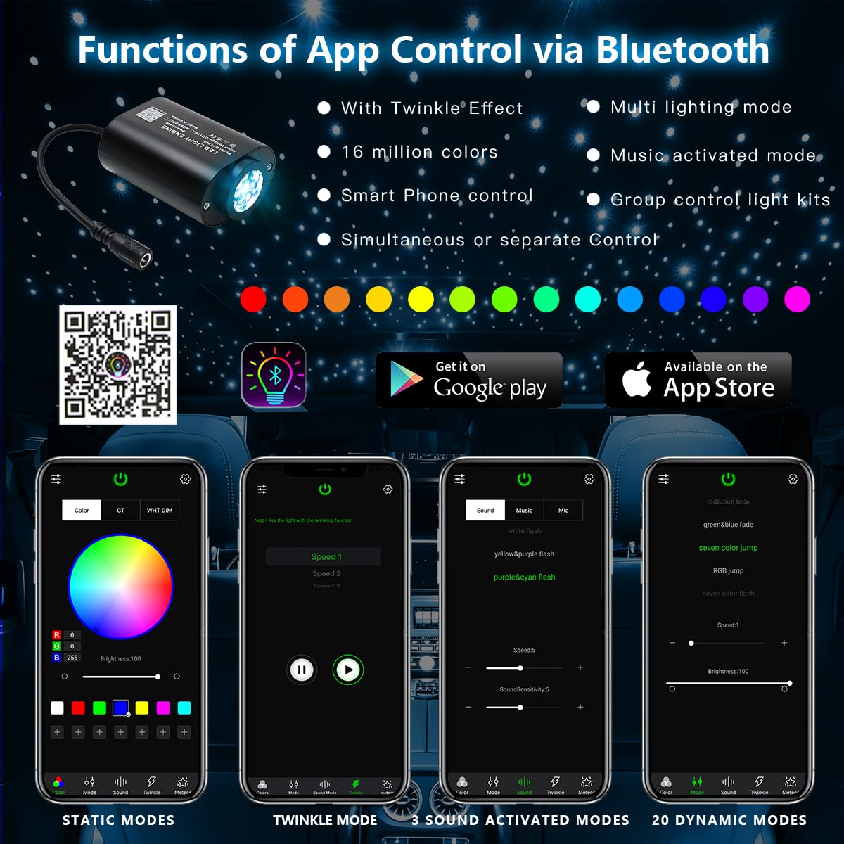 AKEPO Mini Fiber Optic Light Engine, 6W Twinkle, RGBW Bluetooth Control, Music Sync, Model QJ-L006