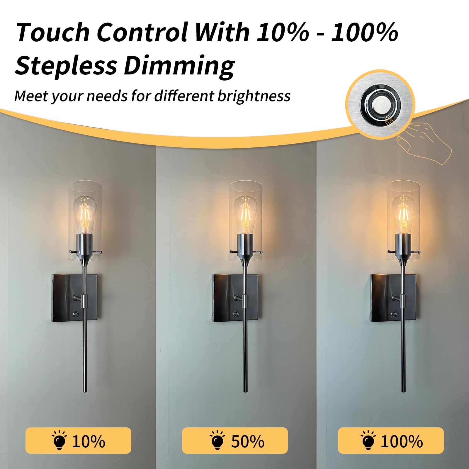 Thyfenno Dimmable Battery Operated Wall Sconce No Wired, Rechargeable Wall Light Fixture, Easy To Install Wireless Wall Mount Lamp For Living Room Bedside Hallway Lounge Mirror, Bulb Included