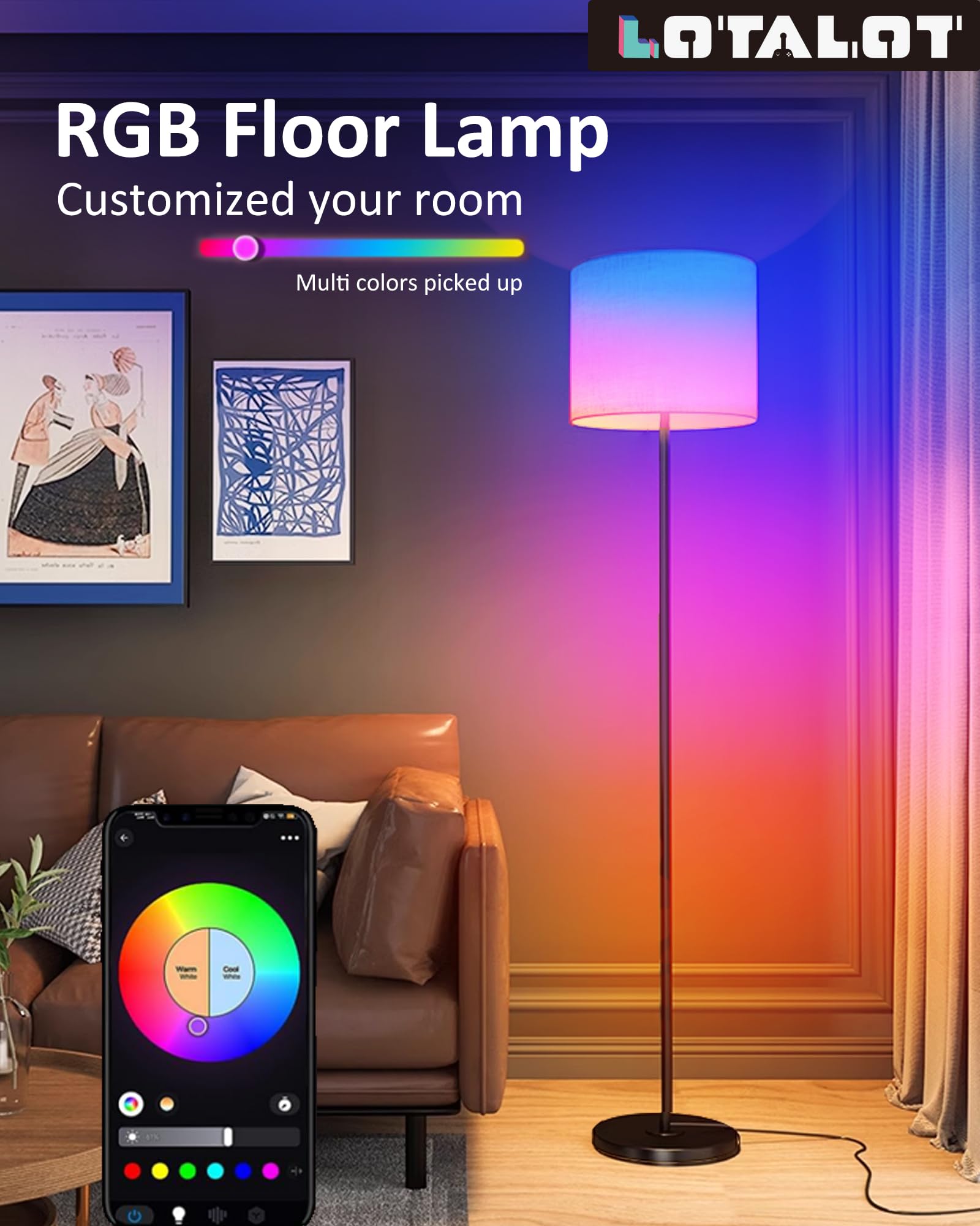 Led Floor Lamp For Living Room: Modern Standing Tall Floor Lamp For Bedroom - Smart App Control - Rgb Light 16 Million Colors Wi