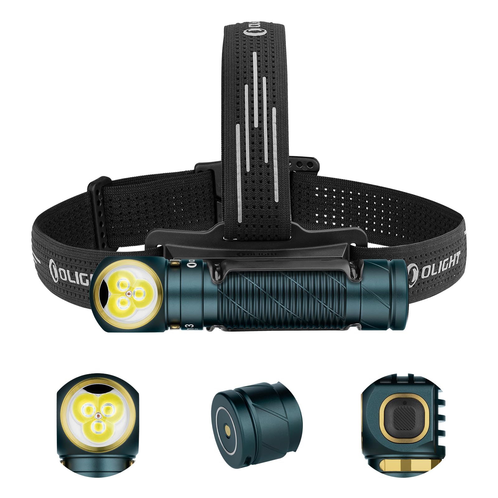 OLIGHT Perun 3 Rechargeable Headlamp Flashlight  3000 Lumens LED Headlight with Red Light  Waterproof Head Lamp with Headband for Outdoor Camping  Hiking  Working (Dream Blue)