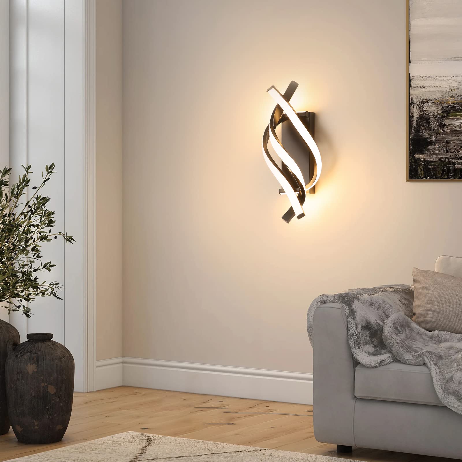 Delipop Modern Led Wall Sconce, 21W 3000K Warm Light, Black Acrylic Fixture For Indoor Use