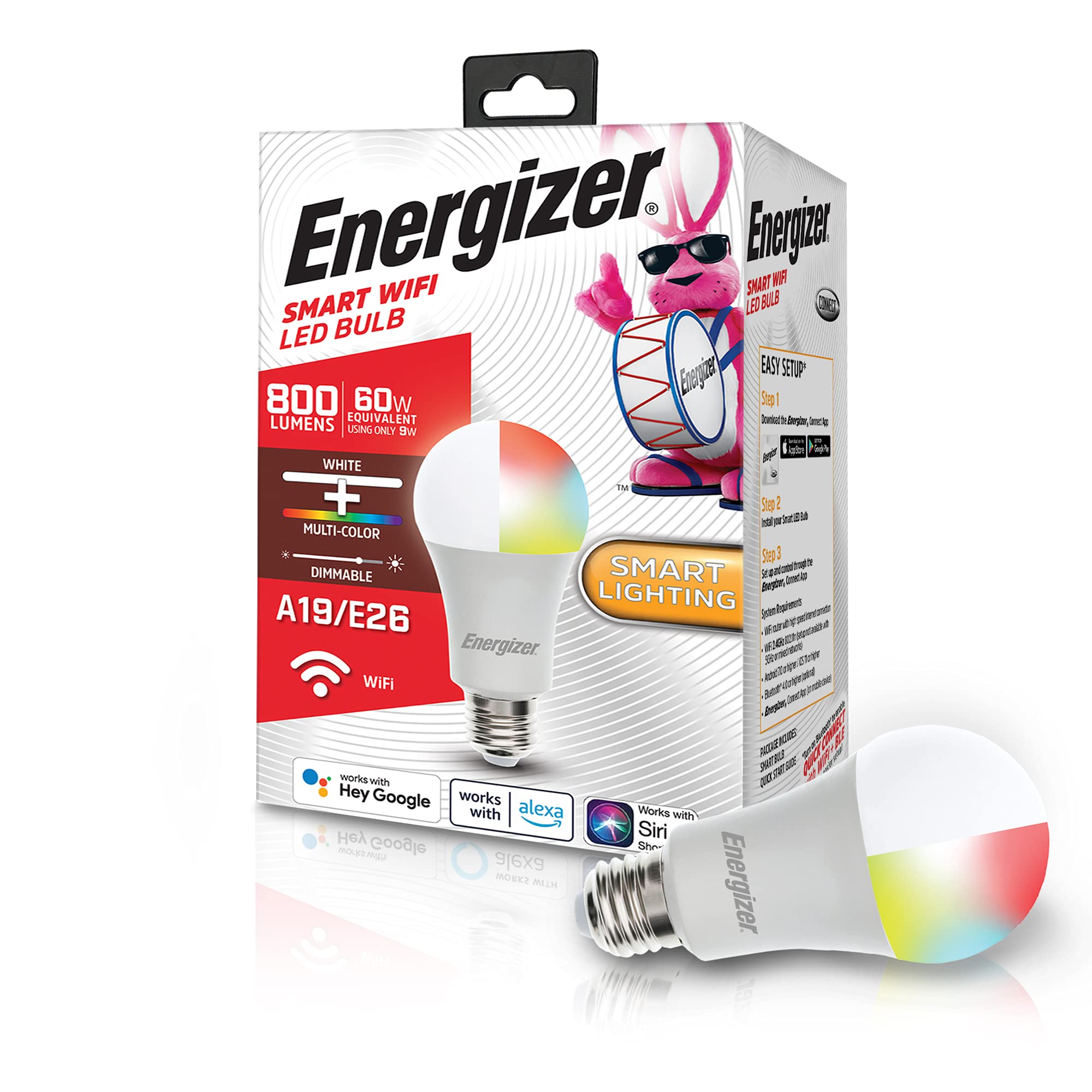 Energizer Connect Smart A19 Led Bulb - Voice Control, Rgb & Bright White, Alexa/Google Compatible