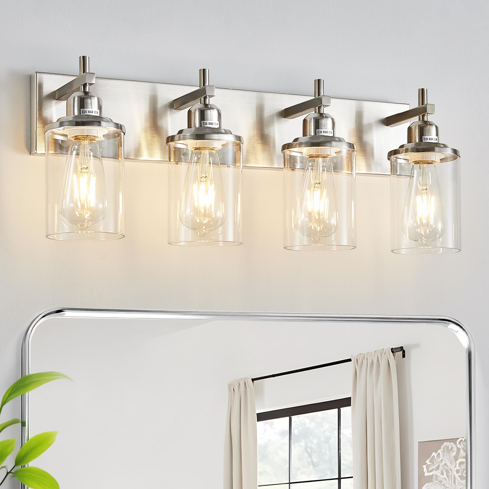Lanhall 4-Light Brushed Nickel Bathroom Light Fixture Over Mirror Modern Bathroom Vanity Light Vintage Wall Lighting With Clear