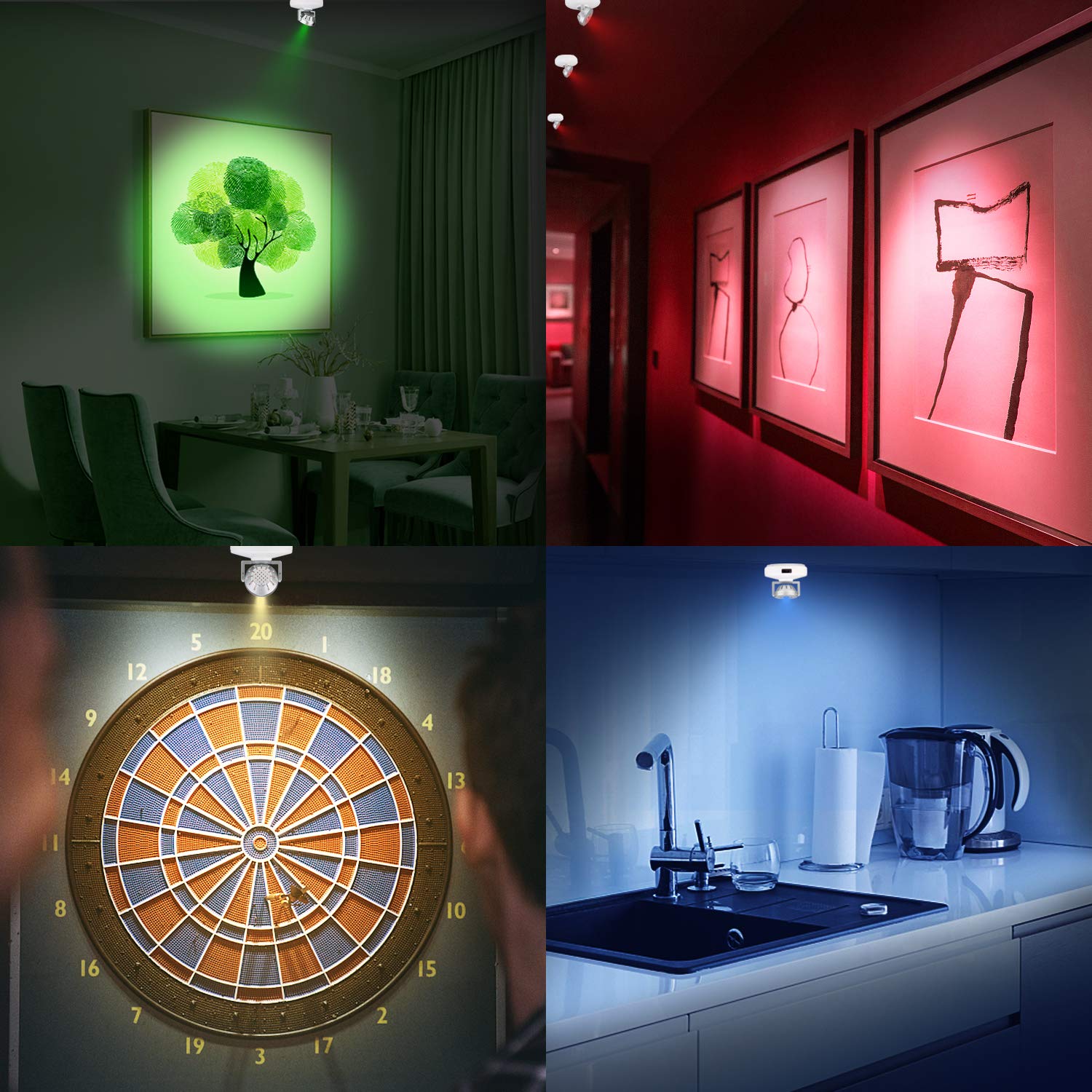 BIGMONAT Battery Operated LED Spotlight, Wireless Accent Lighting, Dimmable, Silver+White, Remote & Timer, Model B748IR12C