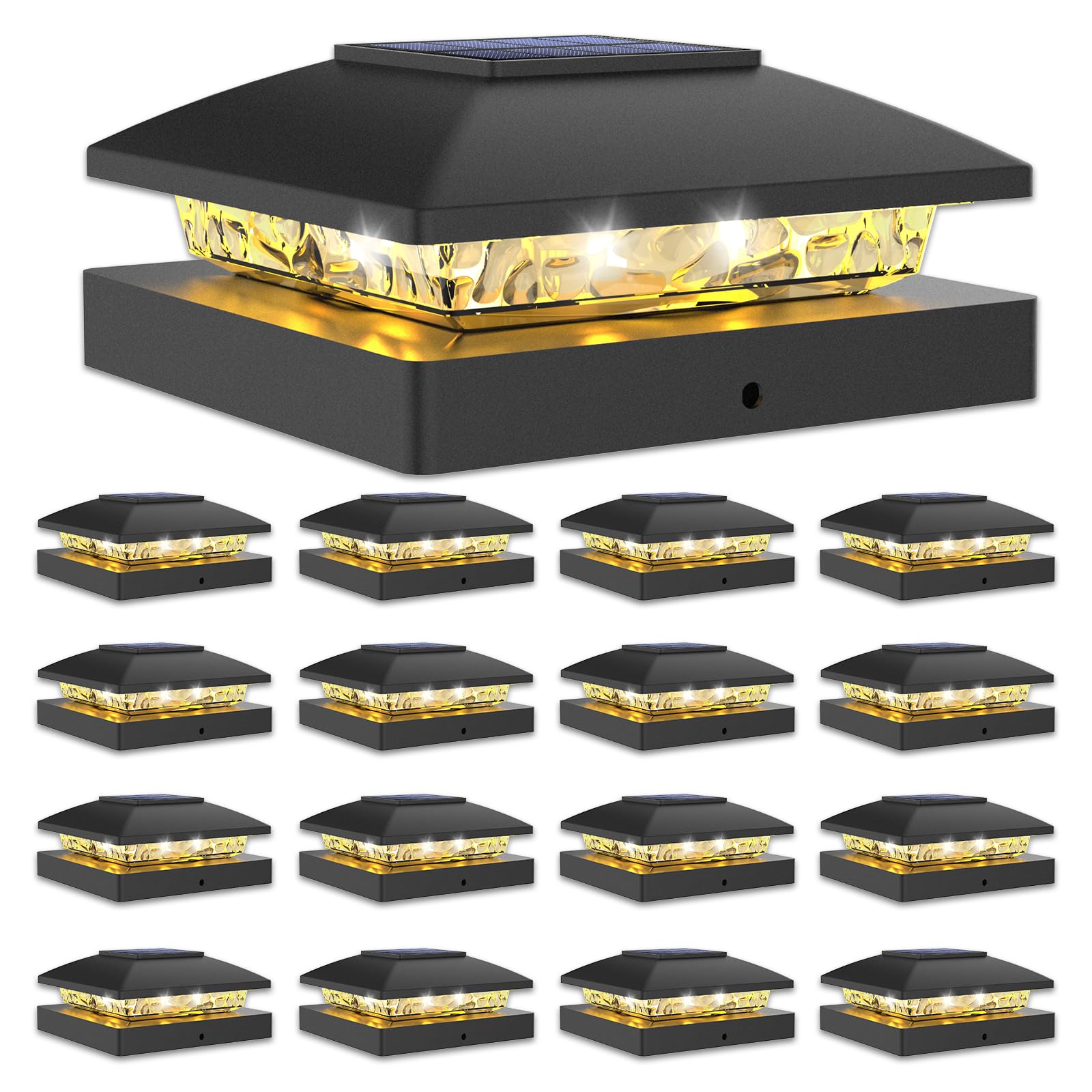 VOLISUN 4x4 Solar Post Cap Light 16pack,Solar Fence - Post Lights Outdoor Waterproof for Wooden/Vinyl Post, White Deck Post Cap 