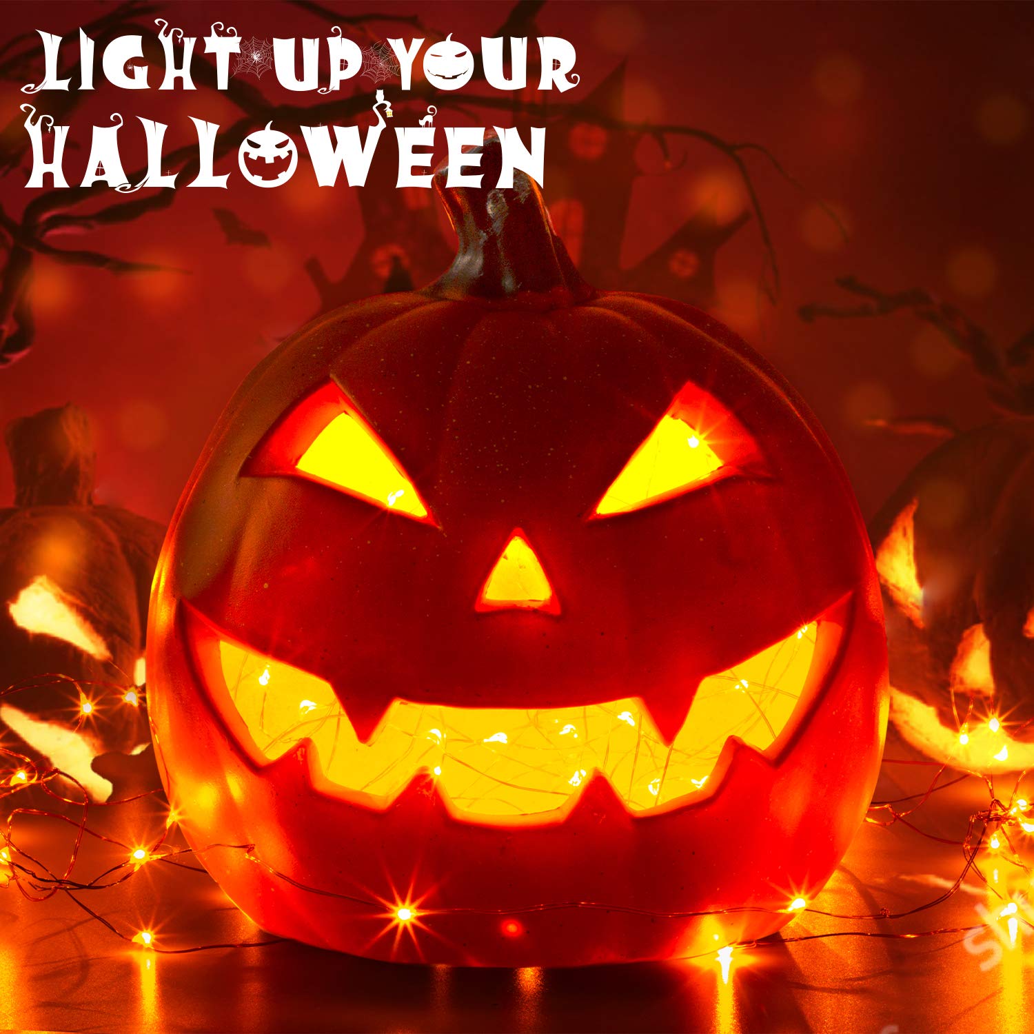 Makion Halloween Decorations,Orange Fairy String Lights 4 Pack,19.7Ft/6M 60 LEDs 2 Modes Indoor Copper Wire Twinkle Lights for H