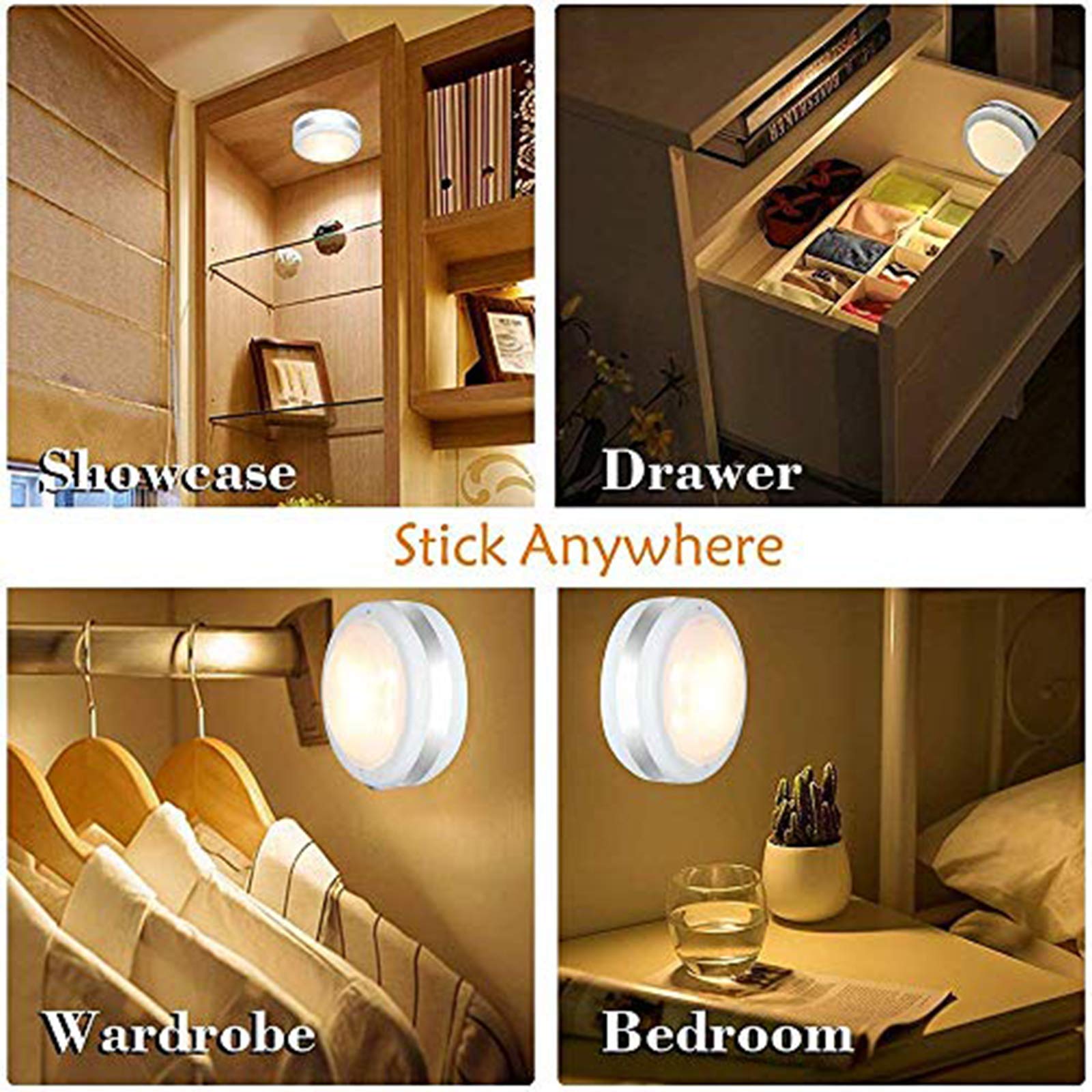 Starxing Puck Lights - Battery Operated LED Under Cabinet Lighting, Dimmable, Wireless, Natural White, 6 Pack