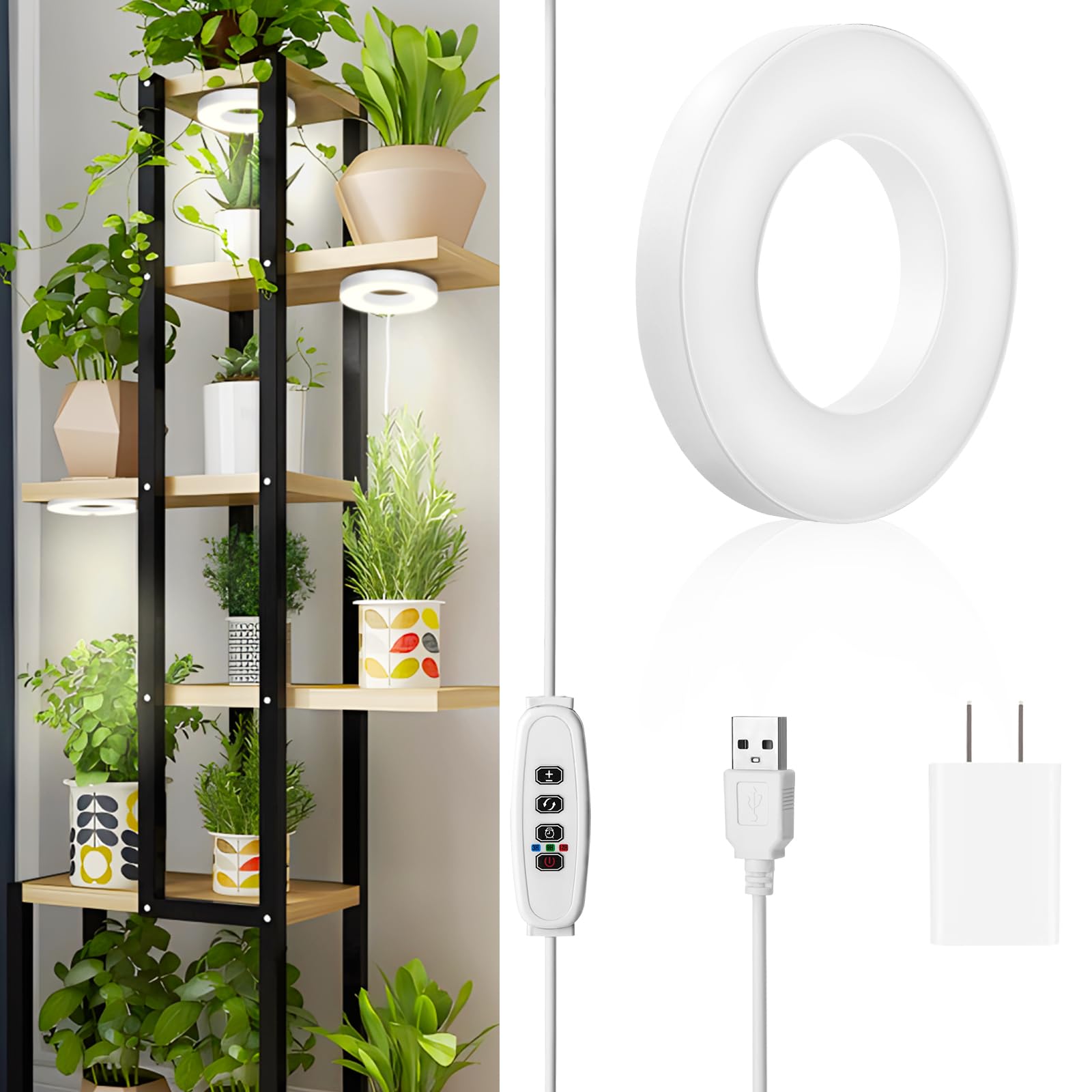 Ceiling Grow Light For Indoor Plants, 144 Leds Full Spectrum Grow Lamp, Small Hanging Plant Lamp With Timer Auto On Off 4 8 12 Hrs, 10 Level Dimmable For Plant Shelf, Ideal For Small Plants