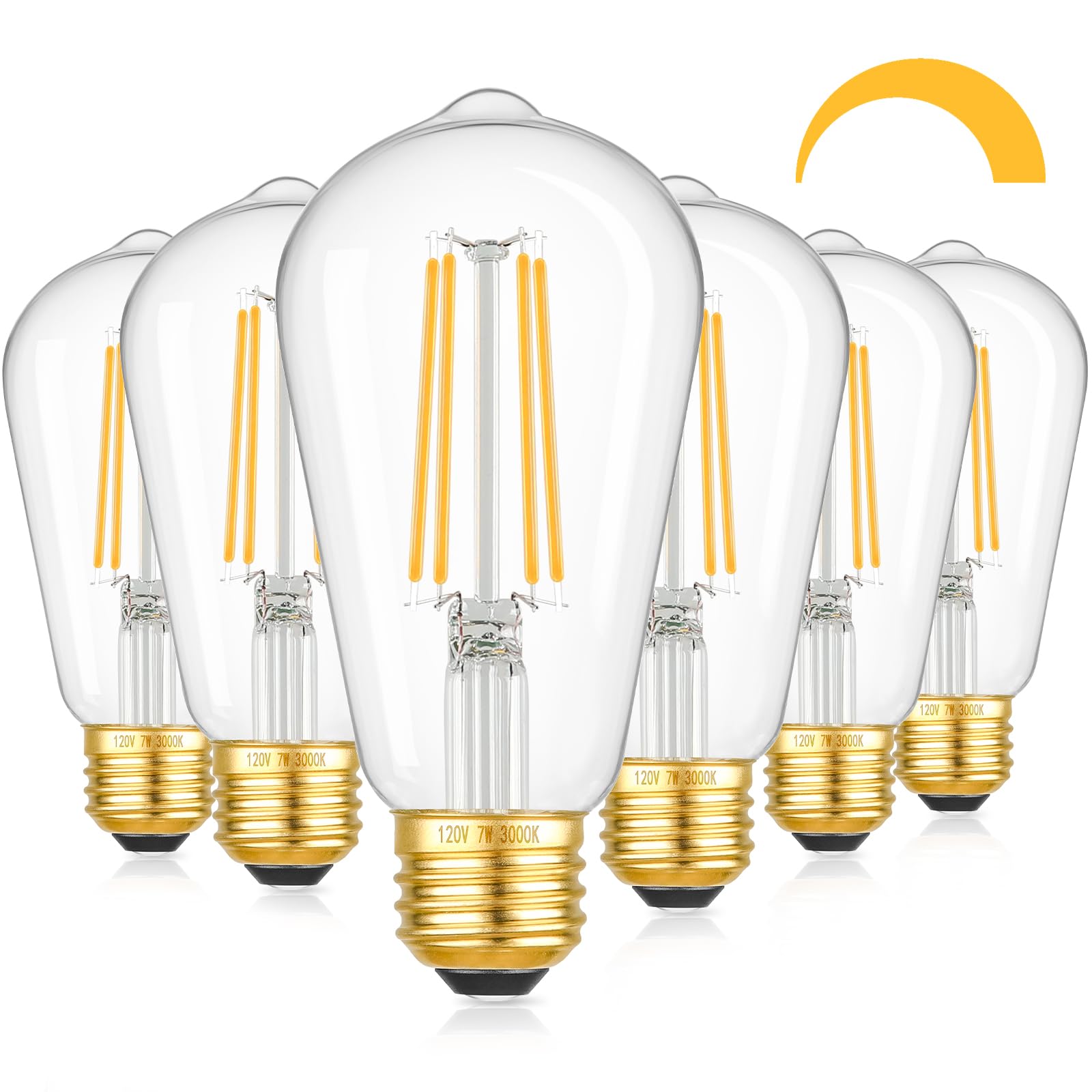 Kondras Dimmable Led Bulbs, 7W 900Lumens High Brightness, 60W Incandescent Equivalent Bulbs, 3000K Soft White, St58 Antique Fila