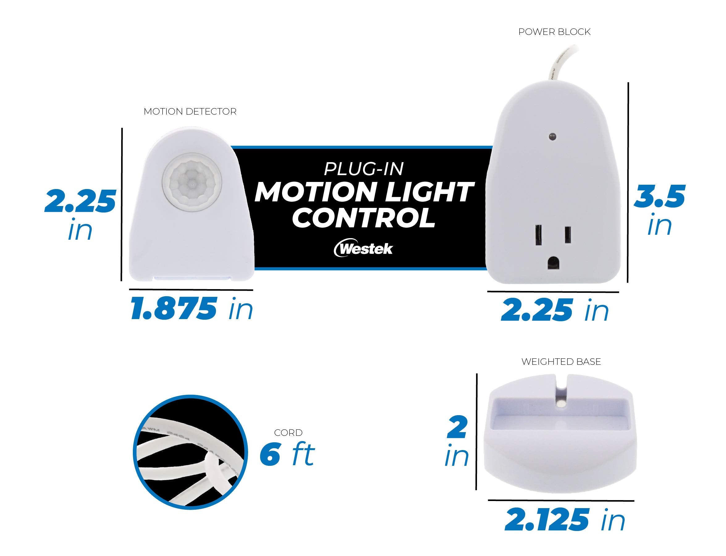 Westek Indoor Plug-in Motion Activated Light Control, 1 Count, Plastic, White, Model MLC12BC-4
