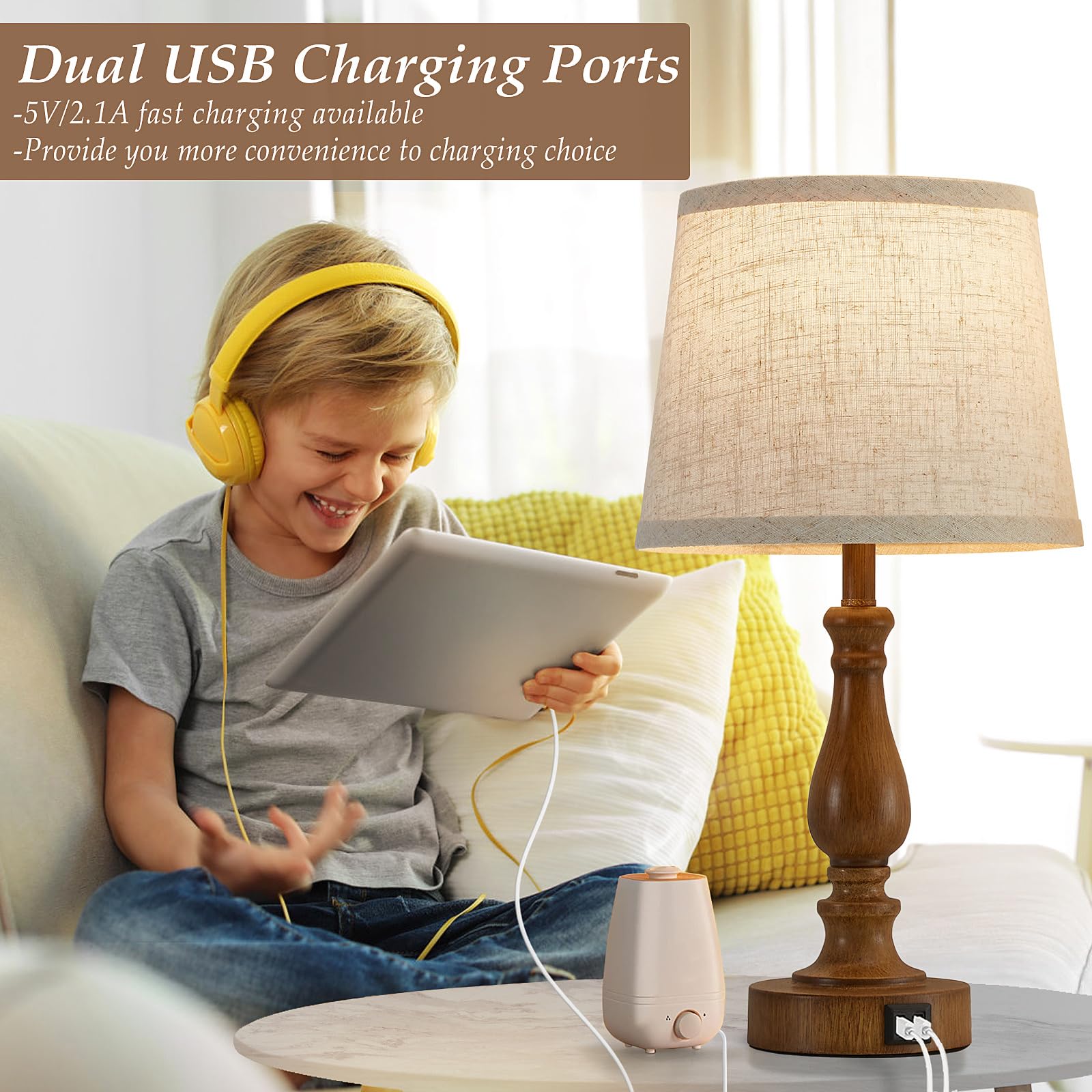 Ejiaxin Classical Table Lamps For Bedrooms Set Of 2 - Touch Bedside Lamps With Dual Usb Ports, 3 Way Dimmable Nightstand Lamps F