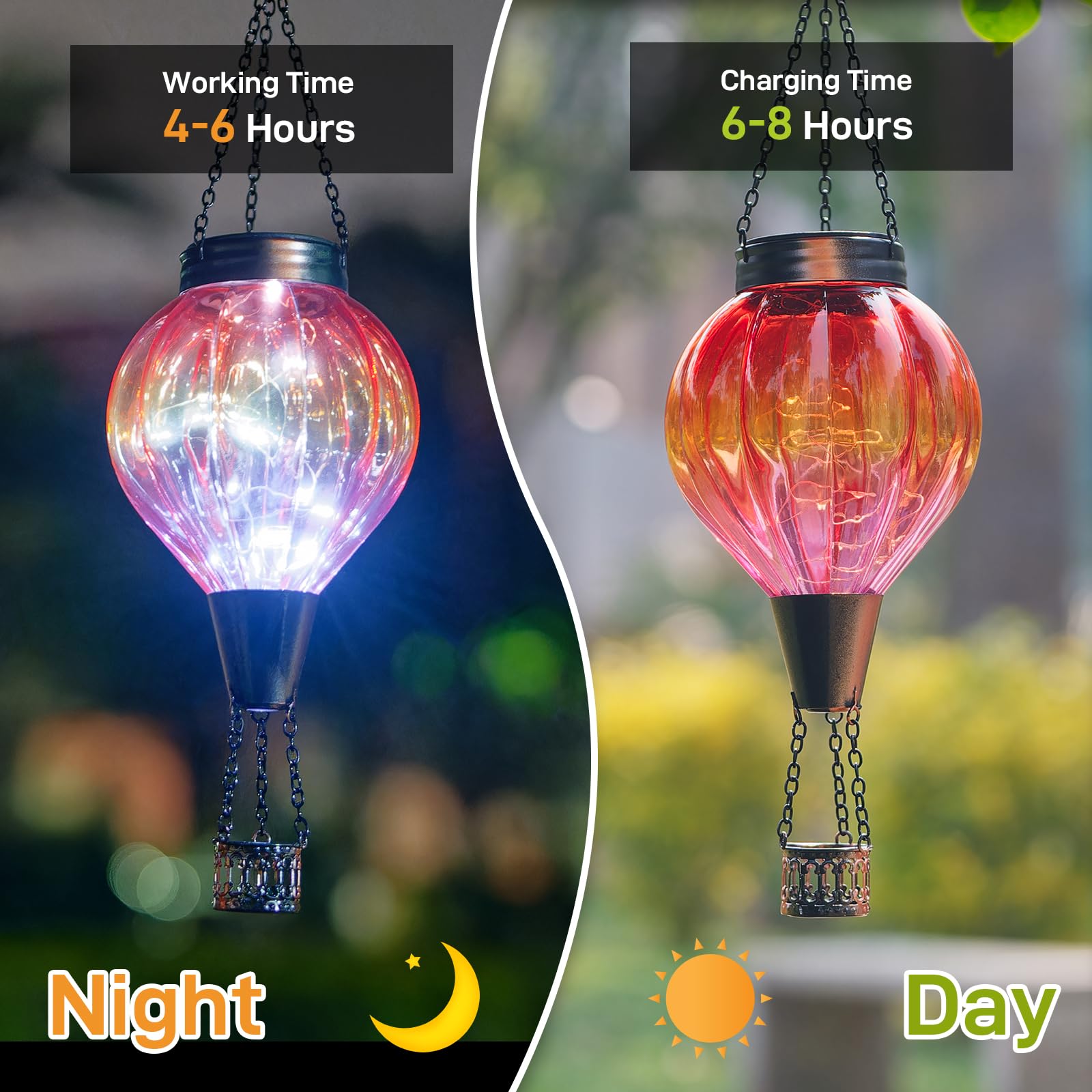 Dreamskip 2Pc Hot Air Balloon Solar Lantern Outdoor Waterproof  Gradient Orange Glass Balloon Lantern Lights  Hanging Solar Lights For Outside Patio Garden Tree Porch Yard Gift For Women Mom