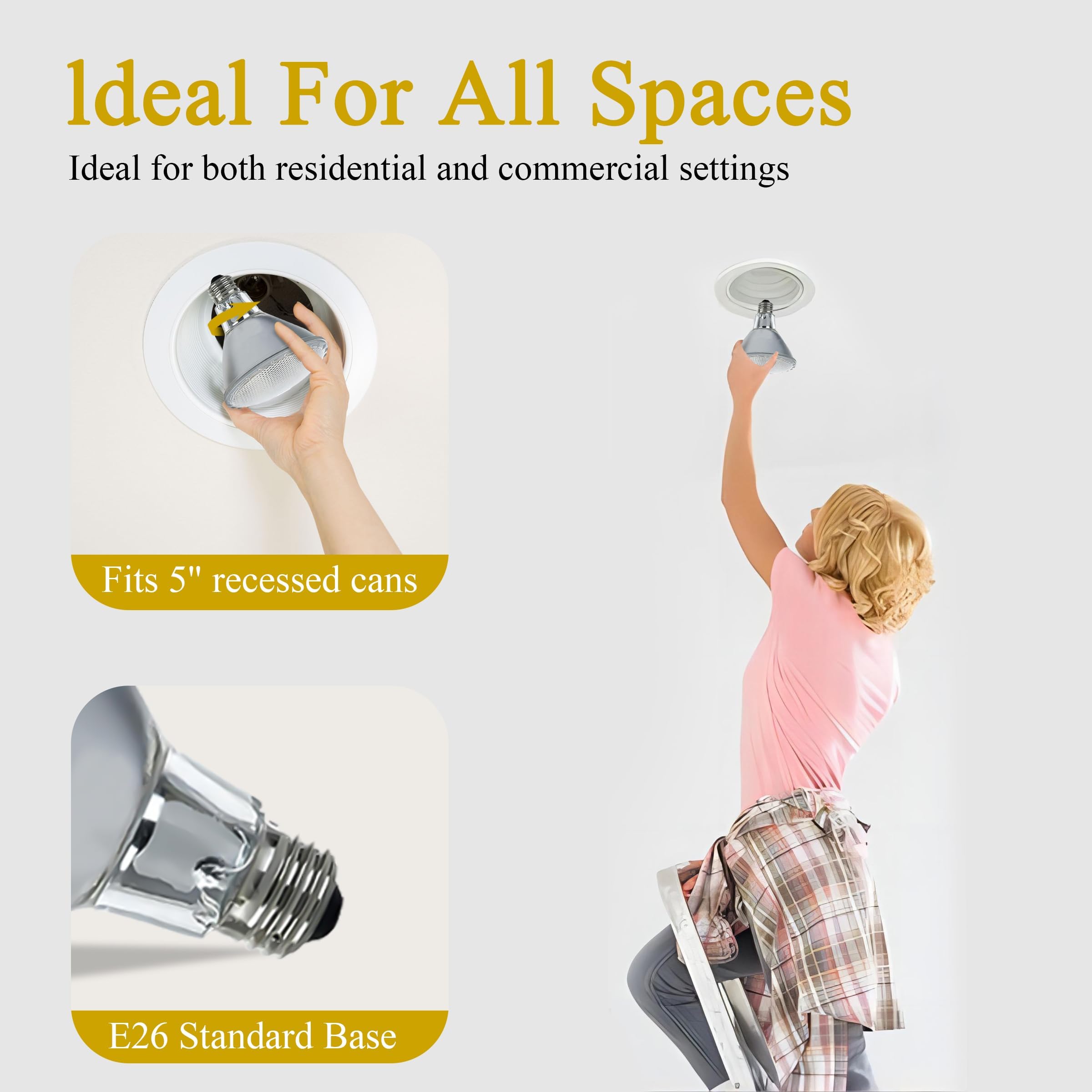 Lachesan Par30 Halogen Flood Light Bulbs 60W Dimmable Warm White E26 Base, 2700K, 6pcs