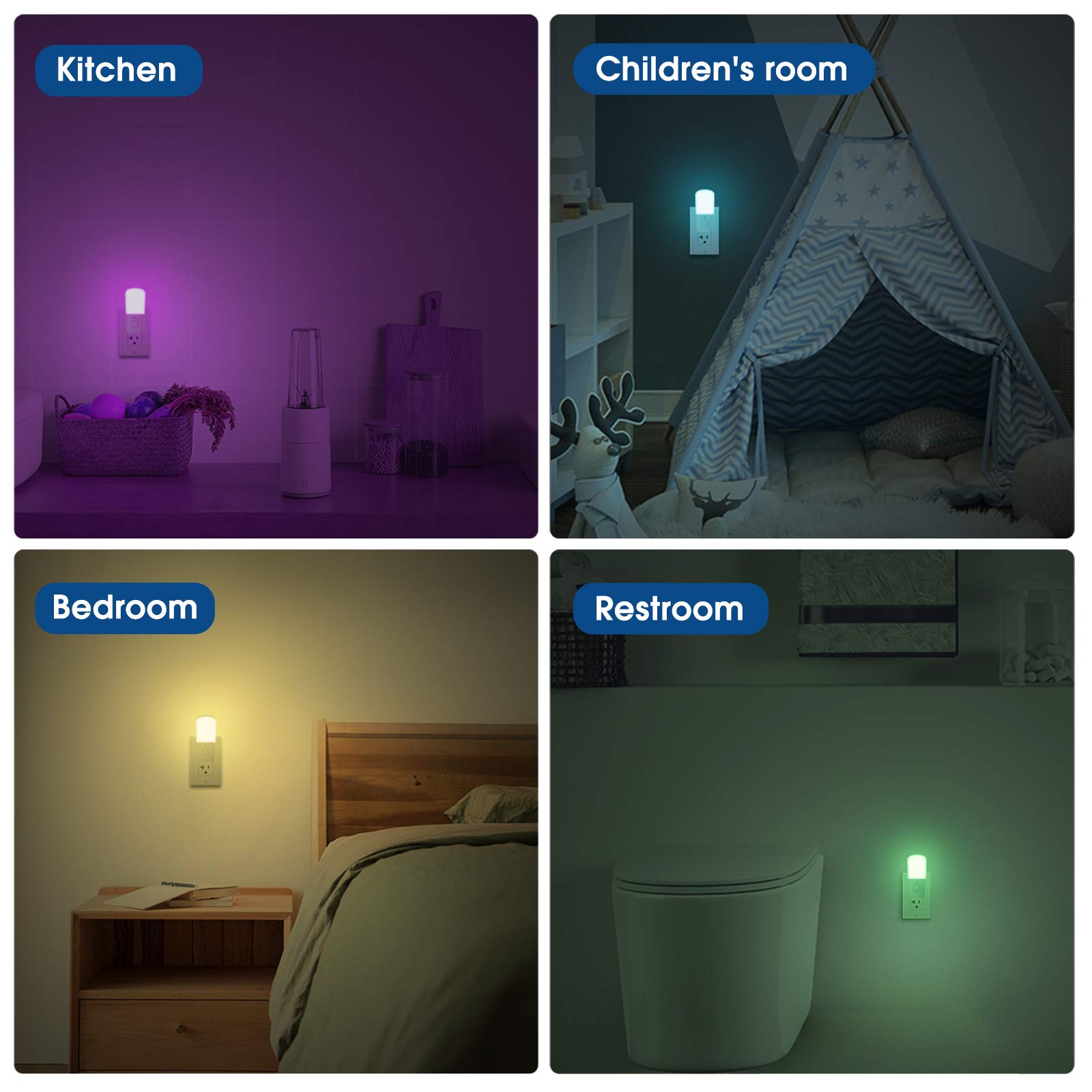 Lohas Led Night Light For Kids, 9-Color Changing, Dusk To Dawn Sensor, Plug-In Night Light For Hallway, Stairway, Bedroom - 2 Pa