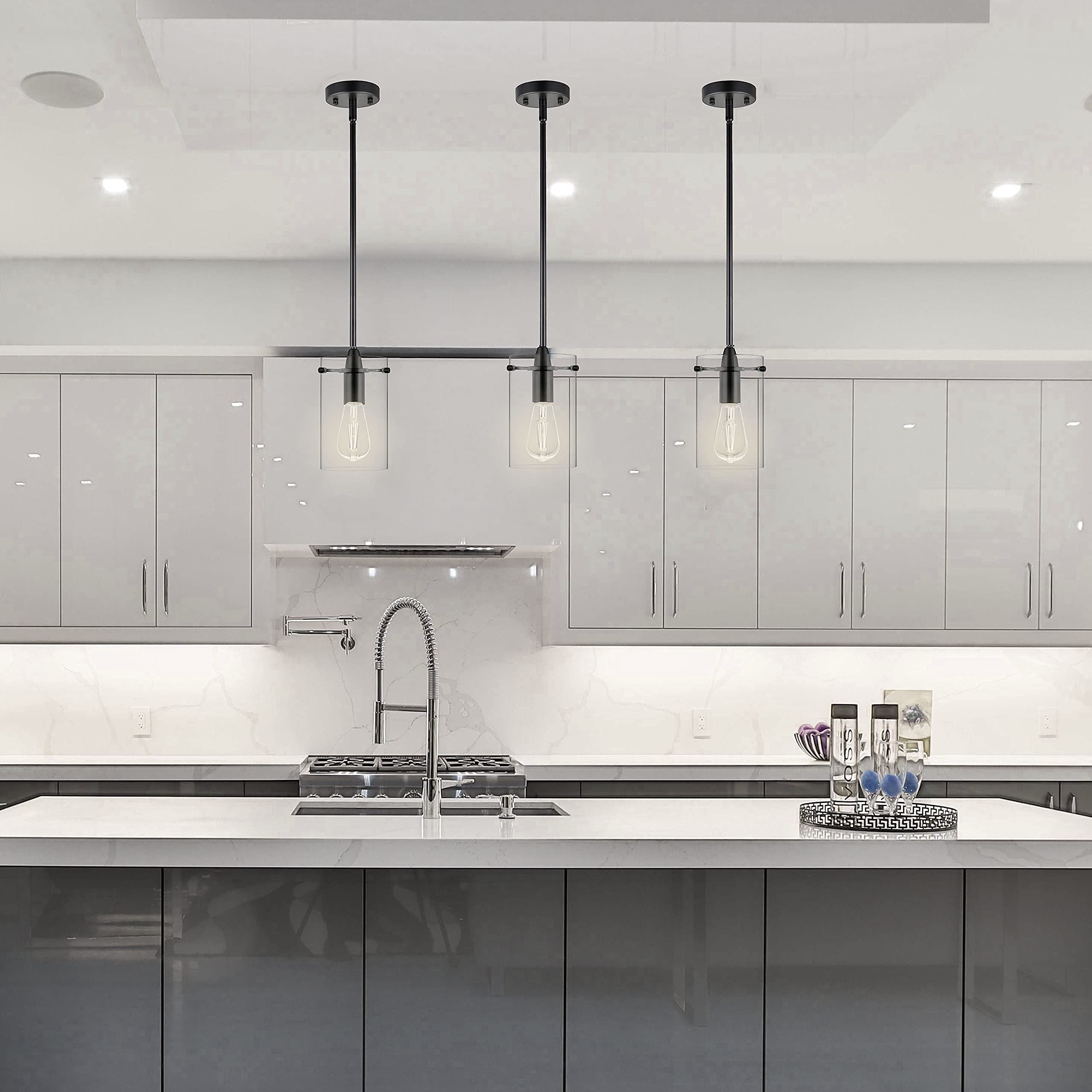 Linea di Liara Black Pendant Light Fixture - Medium Clear Glass - Model LL-P313-BLK