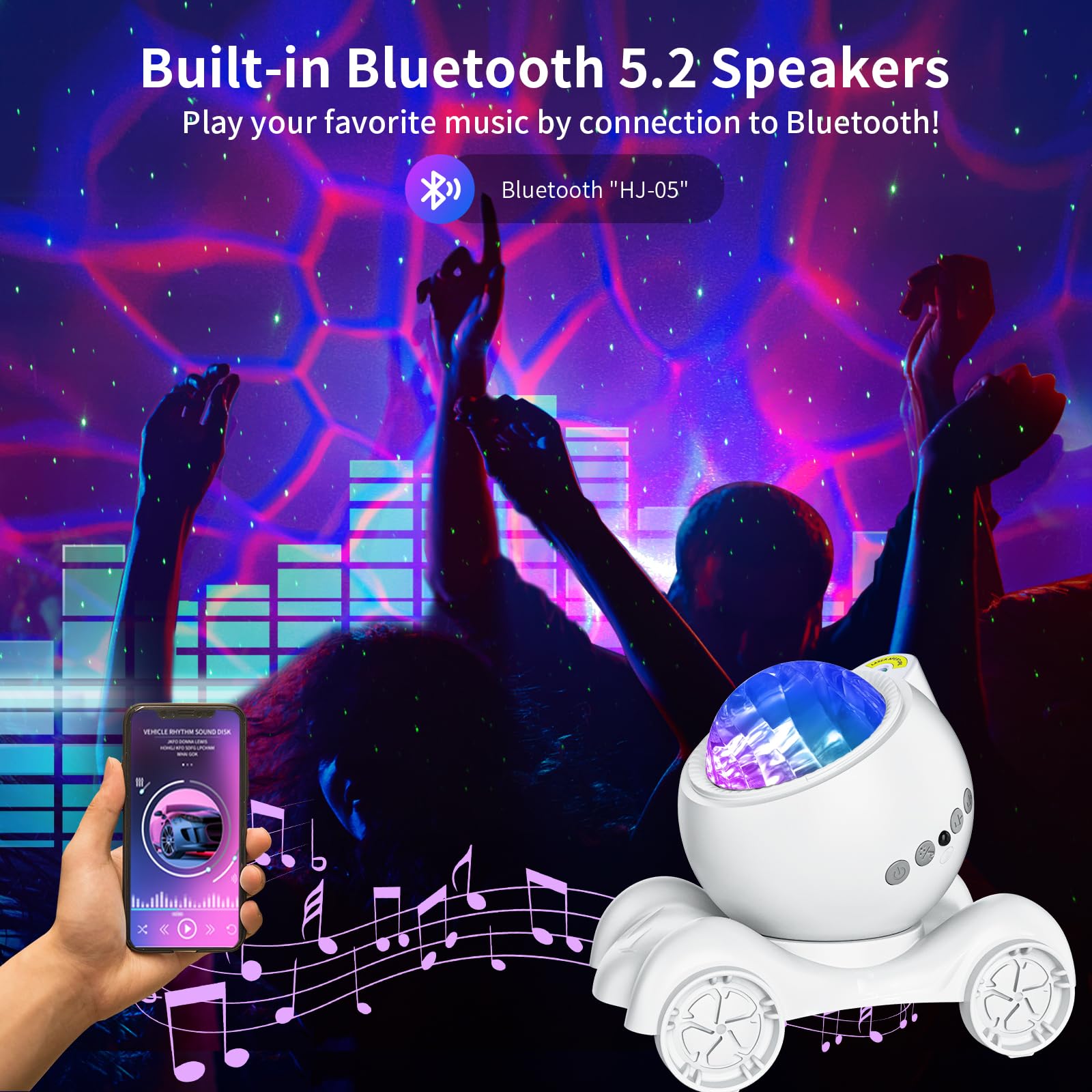 ENOKIK Star Projector with Bluetooth Speaker, 8 White Noises, Aurora Nebula Lamp, White, Model HJ-XKD05 for Home Decor and Relaxation