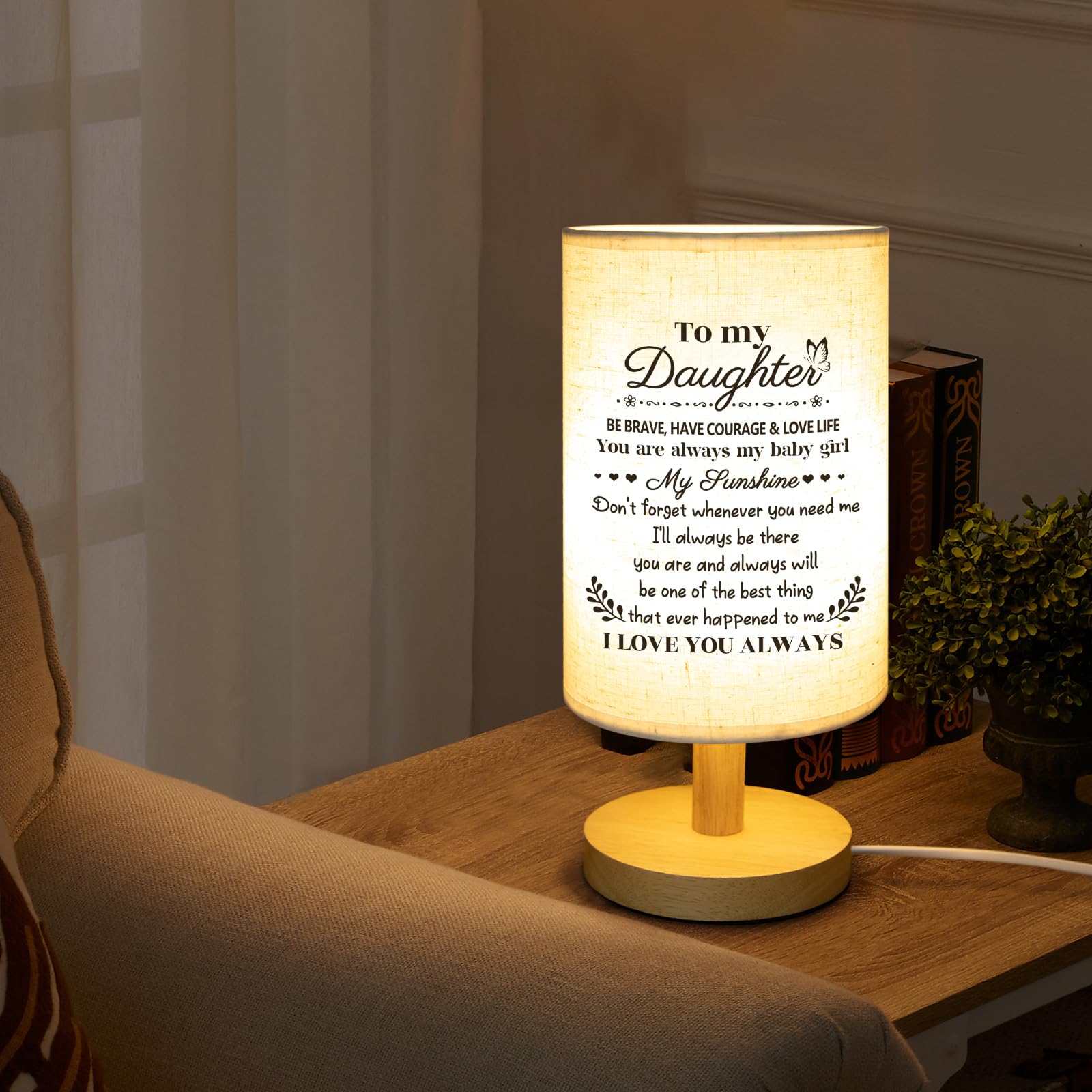 Calibron Gifts For Daughter From Mom, Daughter Birthday Gifts Fabric Lamp, Birthday Gifts For Daughter Table Lamp With Wooden St