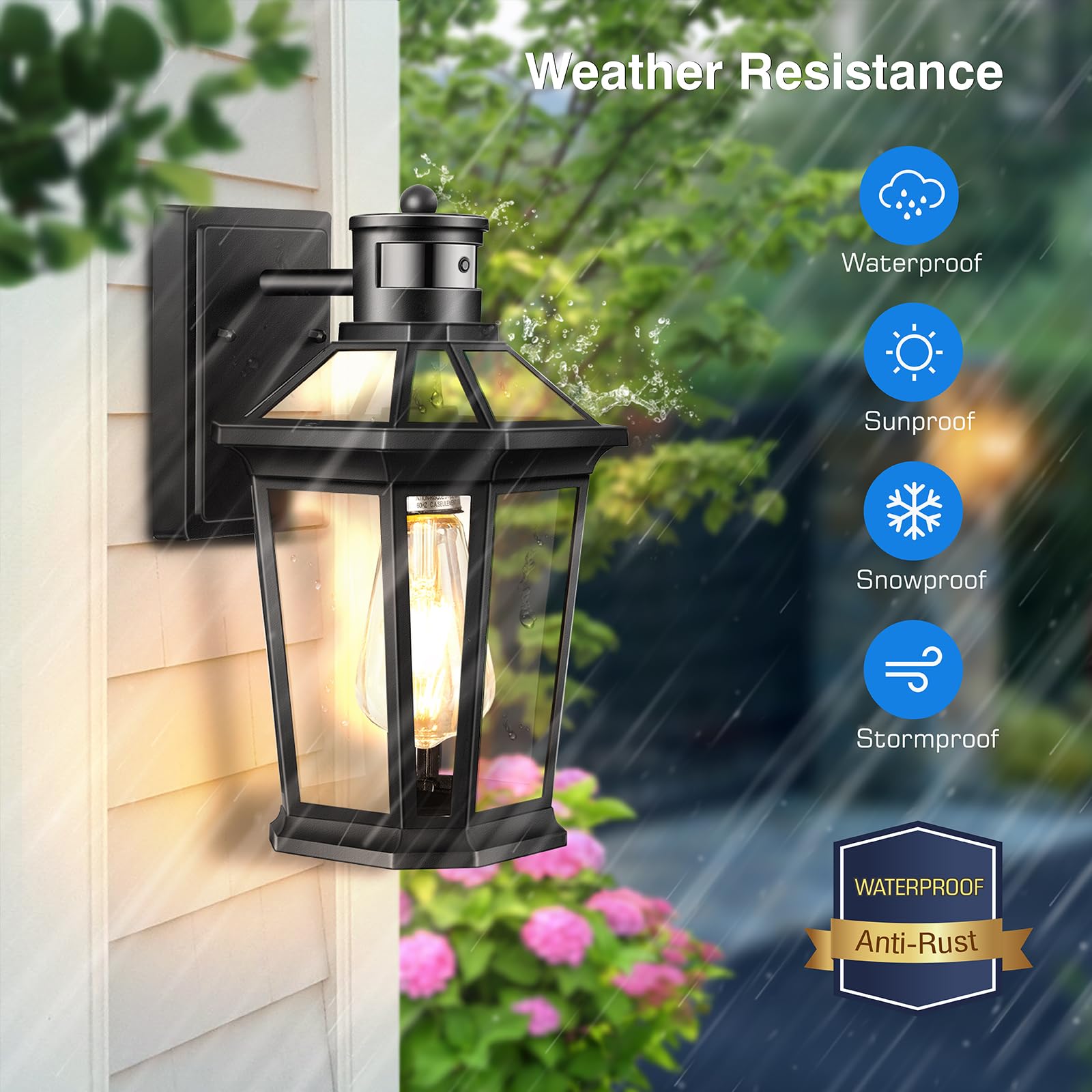 Vianis 2 Pack Outdoor Lights For House, Dusk To Dawn Porch Lights Lantern, Black Weather Resistant Exterior Lights For House Wal
