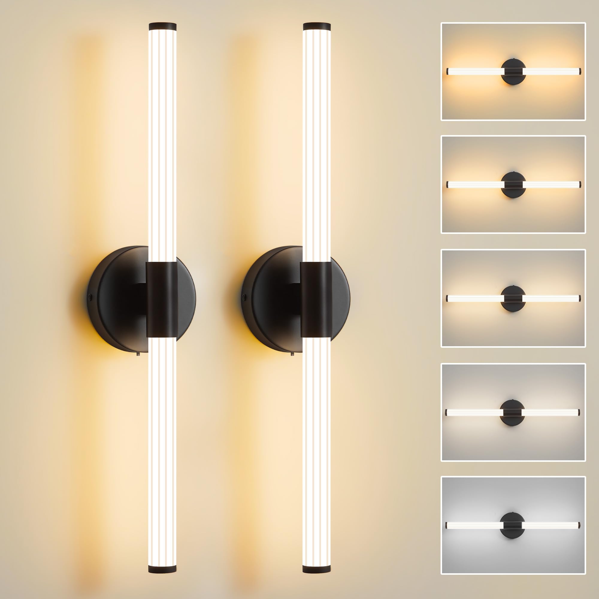 Gednbo Bathroom Wall Sconces Set Of 2 Hardwired  Dimmable 5Cct Led Bathroom Light Fixtures Over Mirror  360 Full Lighting 23 Inch Black Vanity Light Bar Modern Wall Sconce For Bedroom Living Room