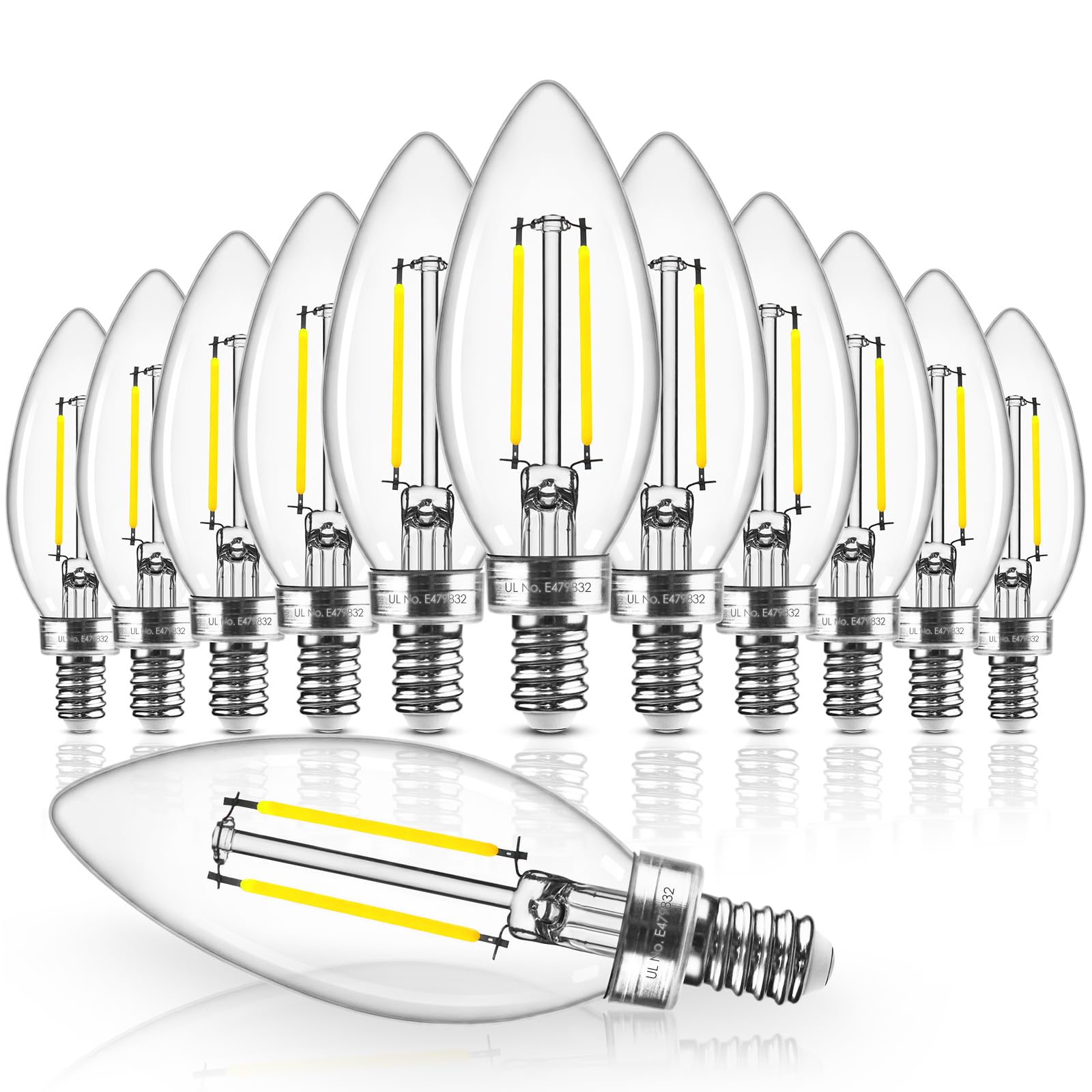 Hizashi E12 Led Bulb Dimmable 60 Watt Equivalent, Chandelier Light Bulbs 5000K Daylight, Candelabra Light Bulbs, B11 Led Candle 