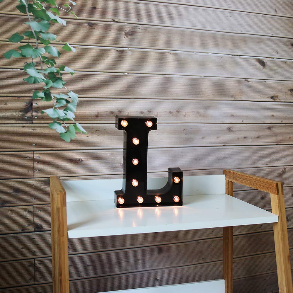 OYCBUZO LED Marquee Letter Sign, Black Plastic Letter L, Model MDLP-BL-11, Night Light for Home, Bar, Party Decor