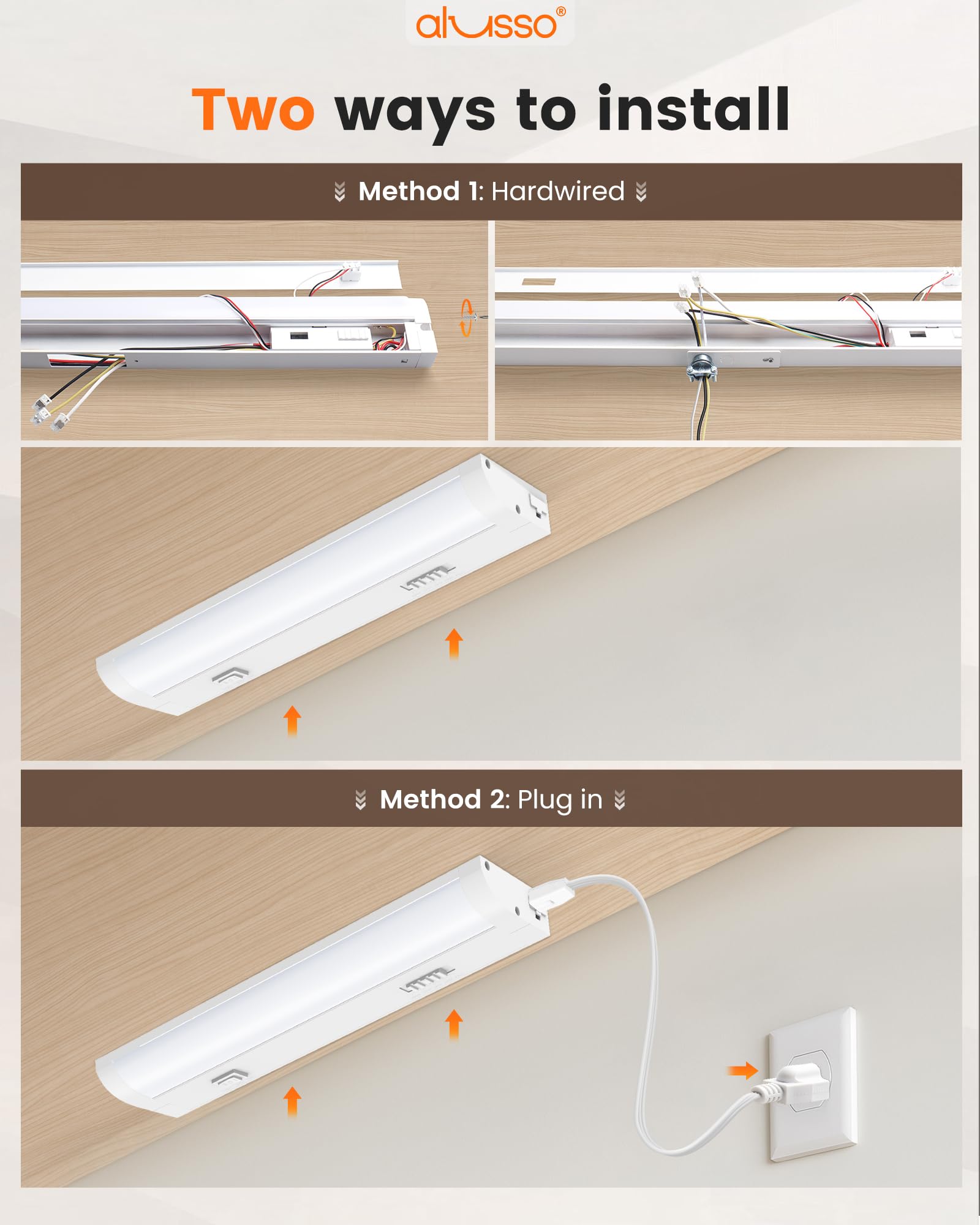 Alusso Lighting?12 Inch Led Under Cabinet Lighting Hardwired & Plug In  5Cct Color Selectable 2700K-5000K Dimmable 6W 510Lm High Brightness  Linkable Strip Under Counter Lights For Kitchen  1 Pack