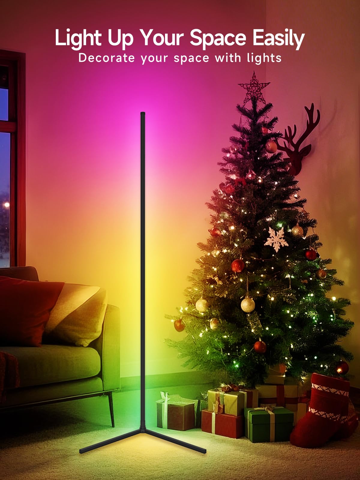 Tyute RGB LED Corner Floor Lamp with Music Sync, Smart App & Remote Control, Multicolor Ambience Light, Model T-600