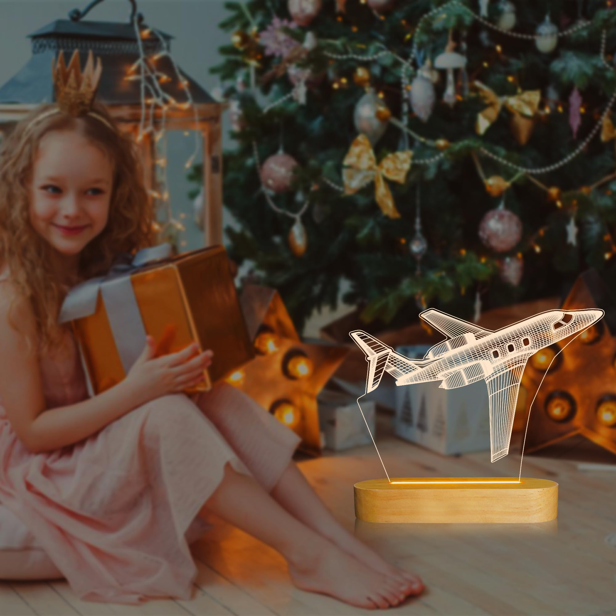 Lightzz Air  Night Light 3D Illusion Lamp, Yellow Wood Table Lamp For Boys, Usb Powered, Model Fs-Xmx001-9999